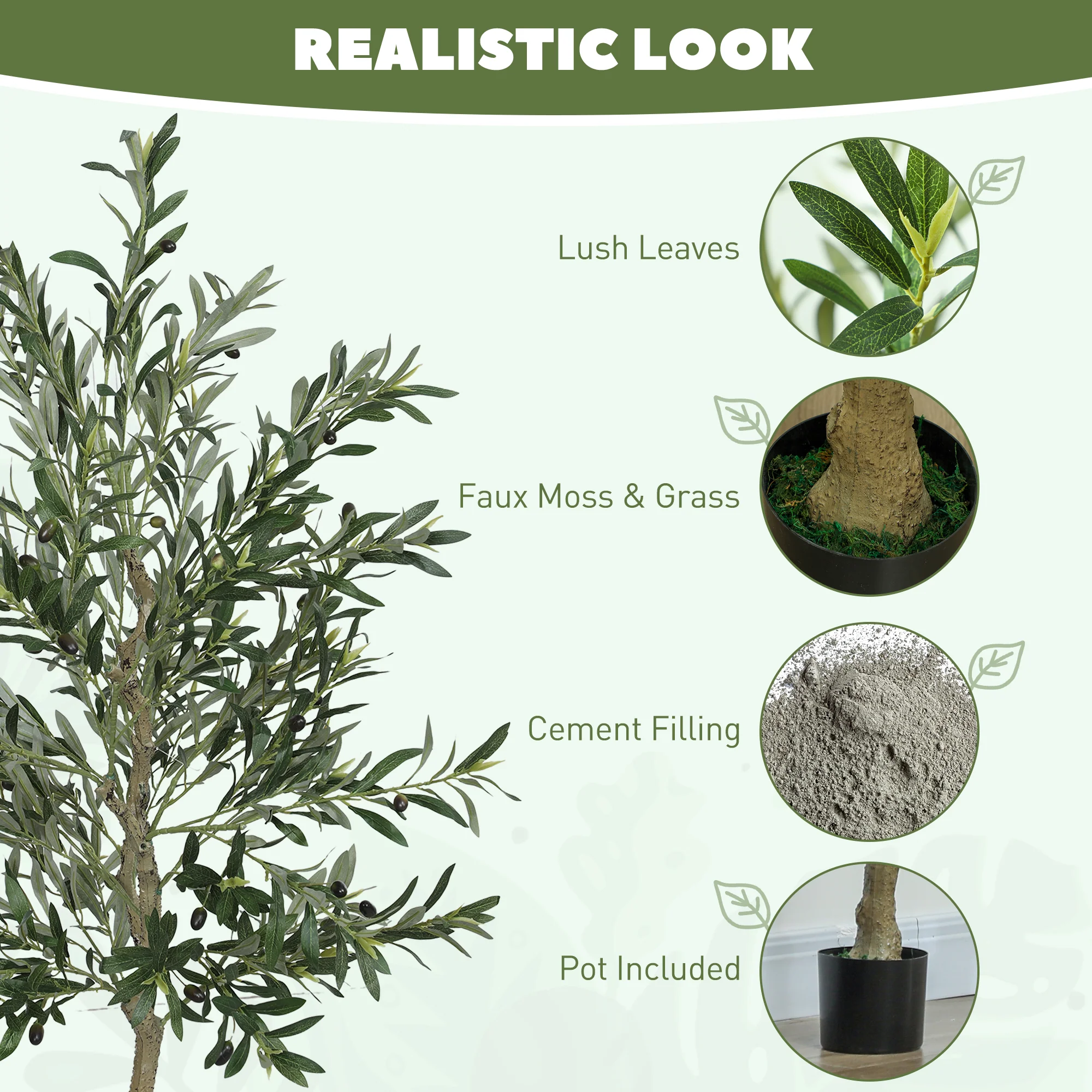 HOMCOM Indoor Artificial Plant, Faux Potted Silk Olive Tree - Image 12