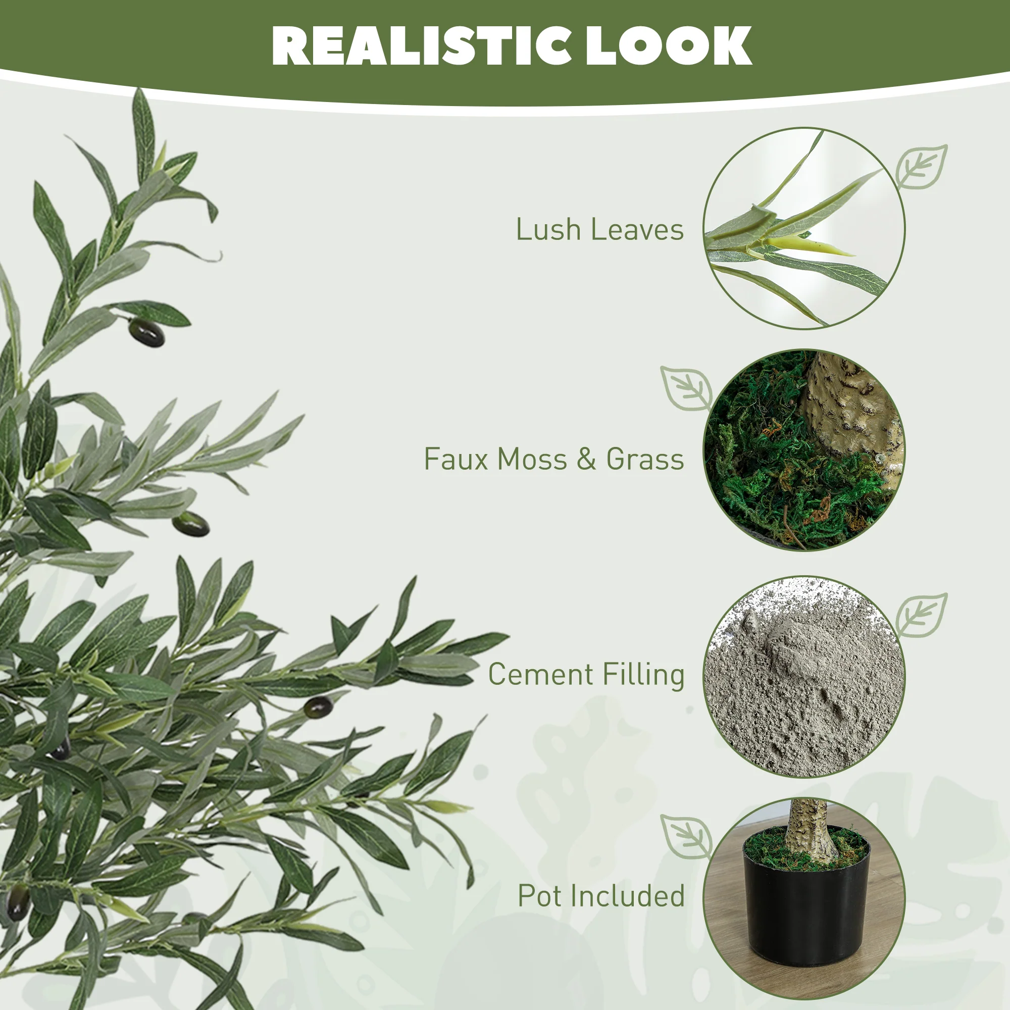 HOMCOM Indoor Artificial Plant, Faux Potted Silk Olive Tree - Image 3