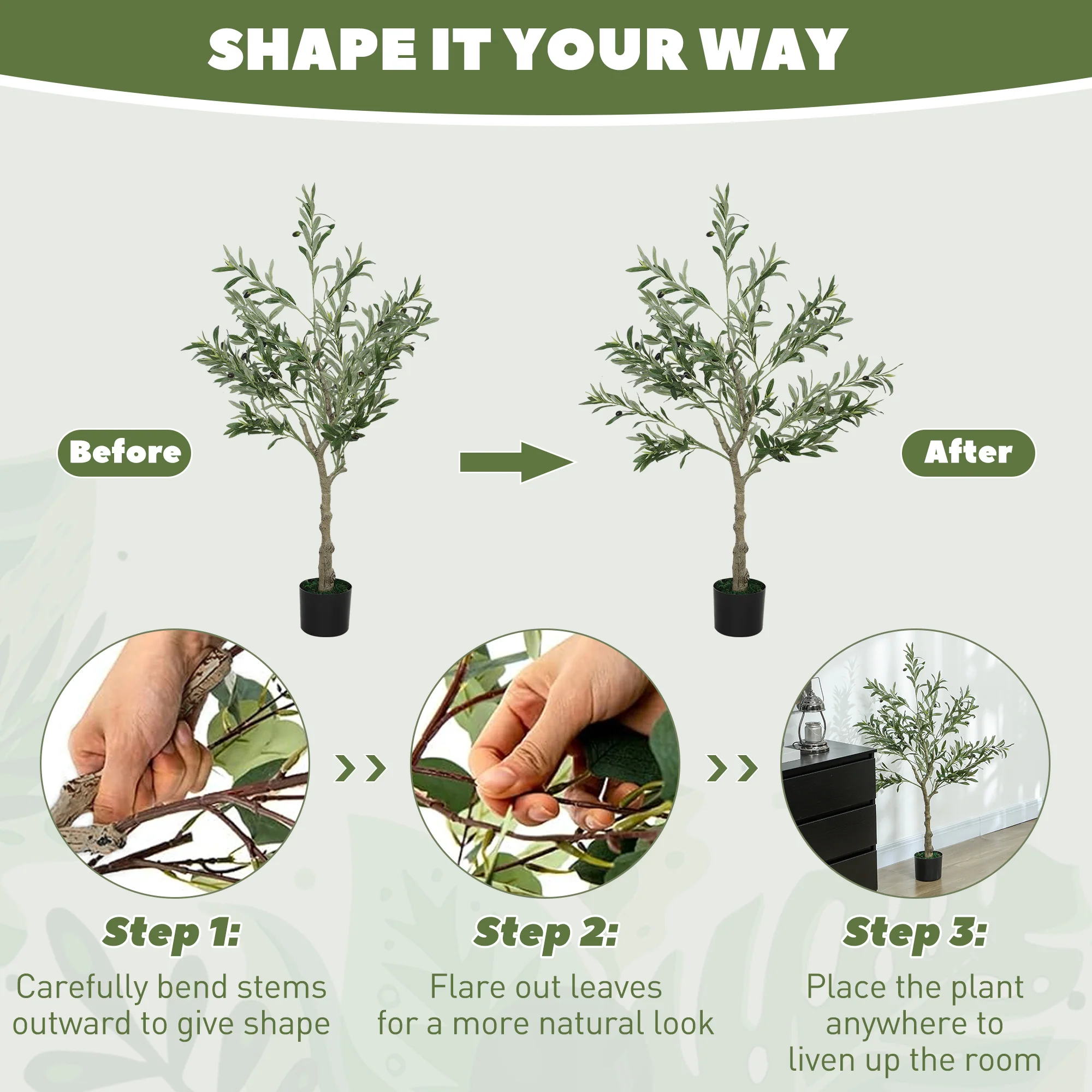HOMCOM Indoor Artificial Plant, Faux Potted Silk Olive Tree - Image 6