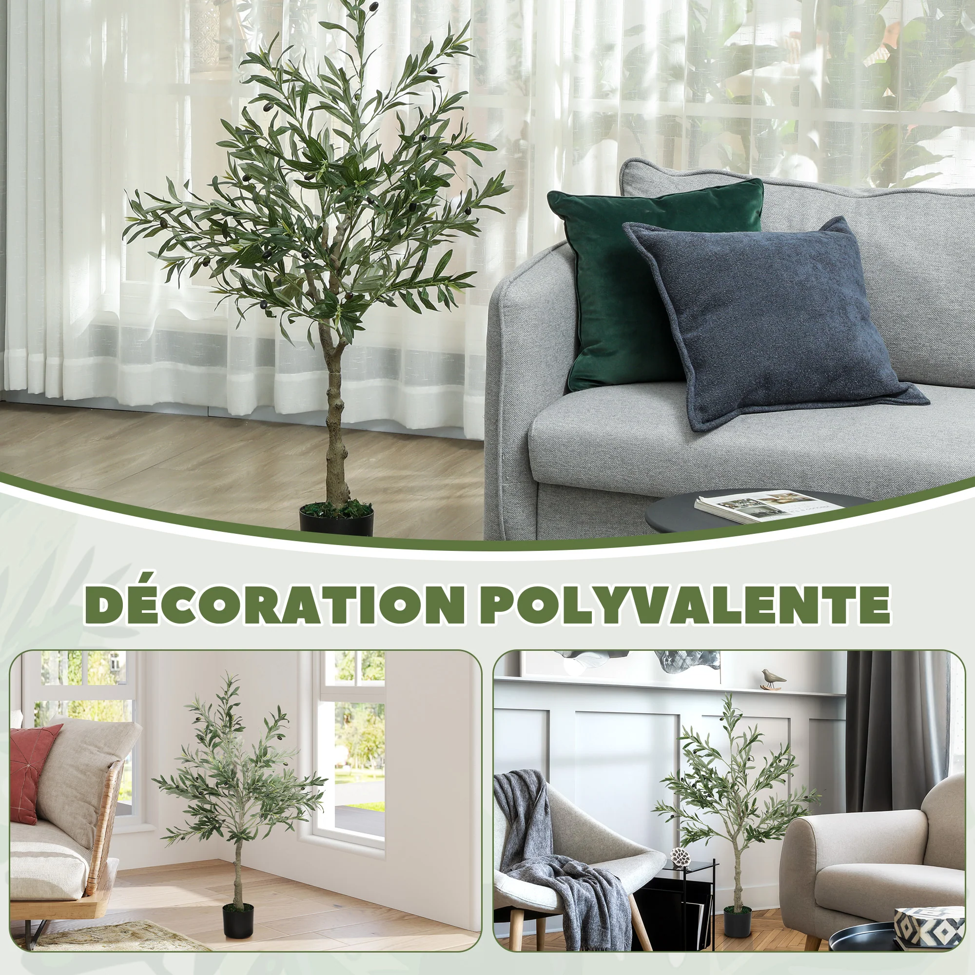 HOMCOM Indoor Artificial Plant, Faux Potted Silk Olive Tree - Image 8