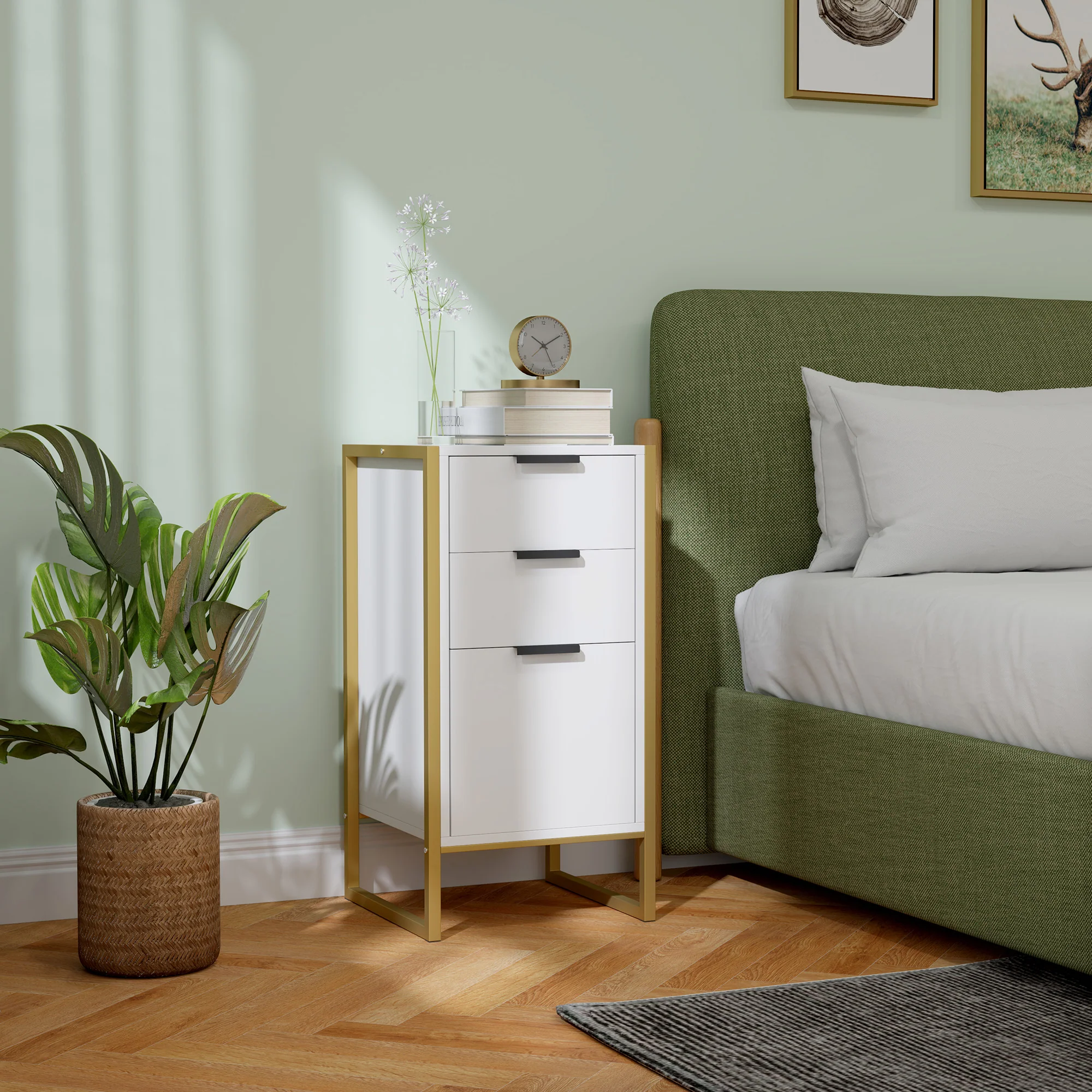 HOMCOM Industrial 3-Drawer Bedroom Chest of Drawers with Metal Frame, White - Image 2