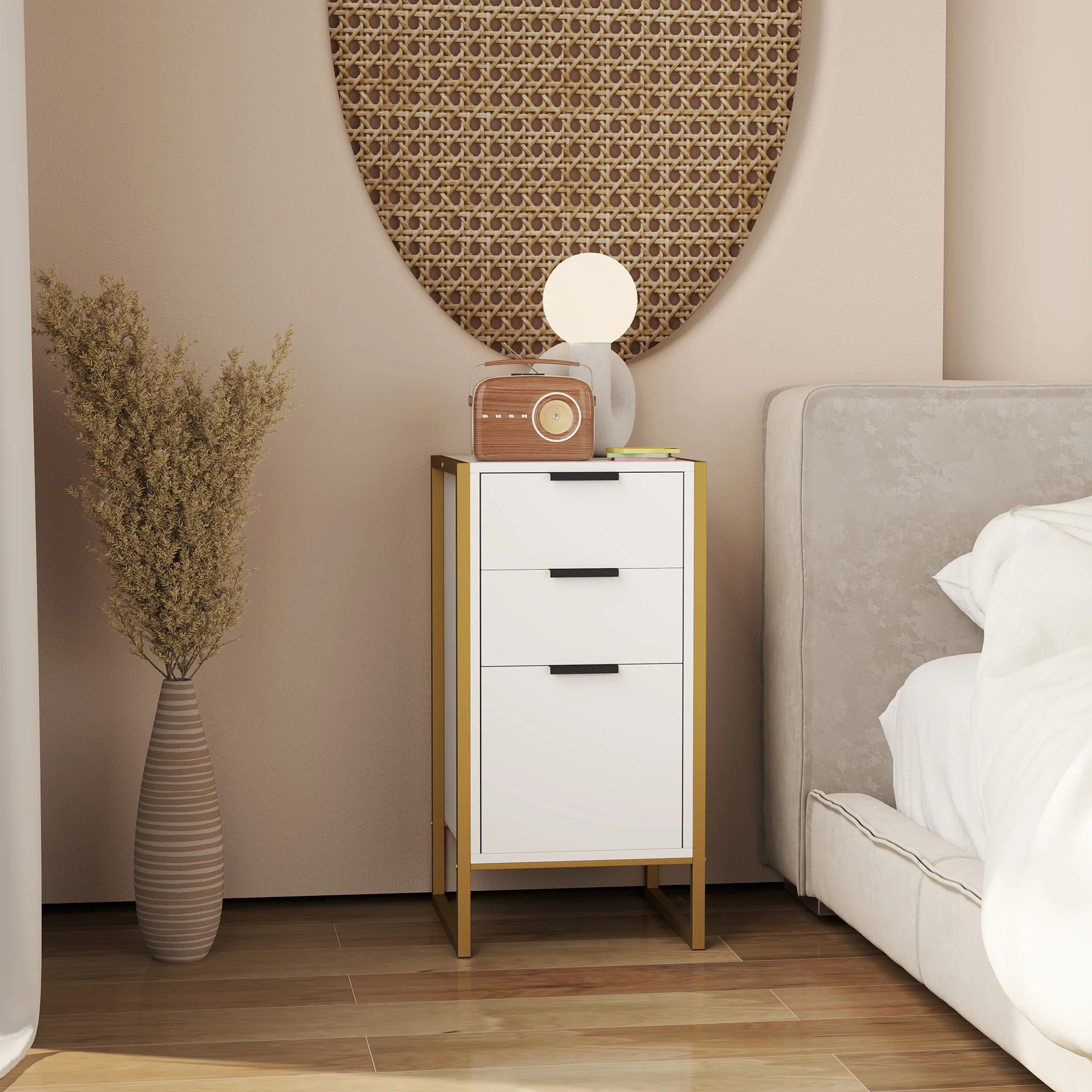 HOMCOM Industrial 3-Drawer Bedroom Chest of Drawers with Metal Frame, White - Image 6