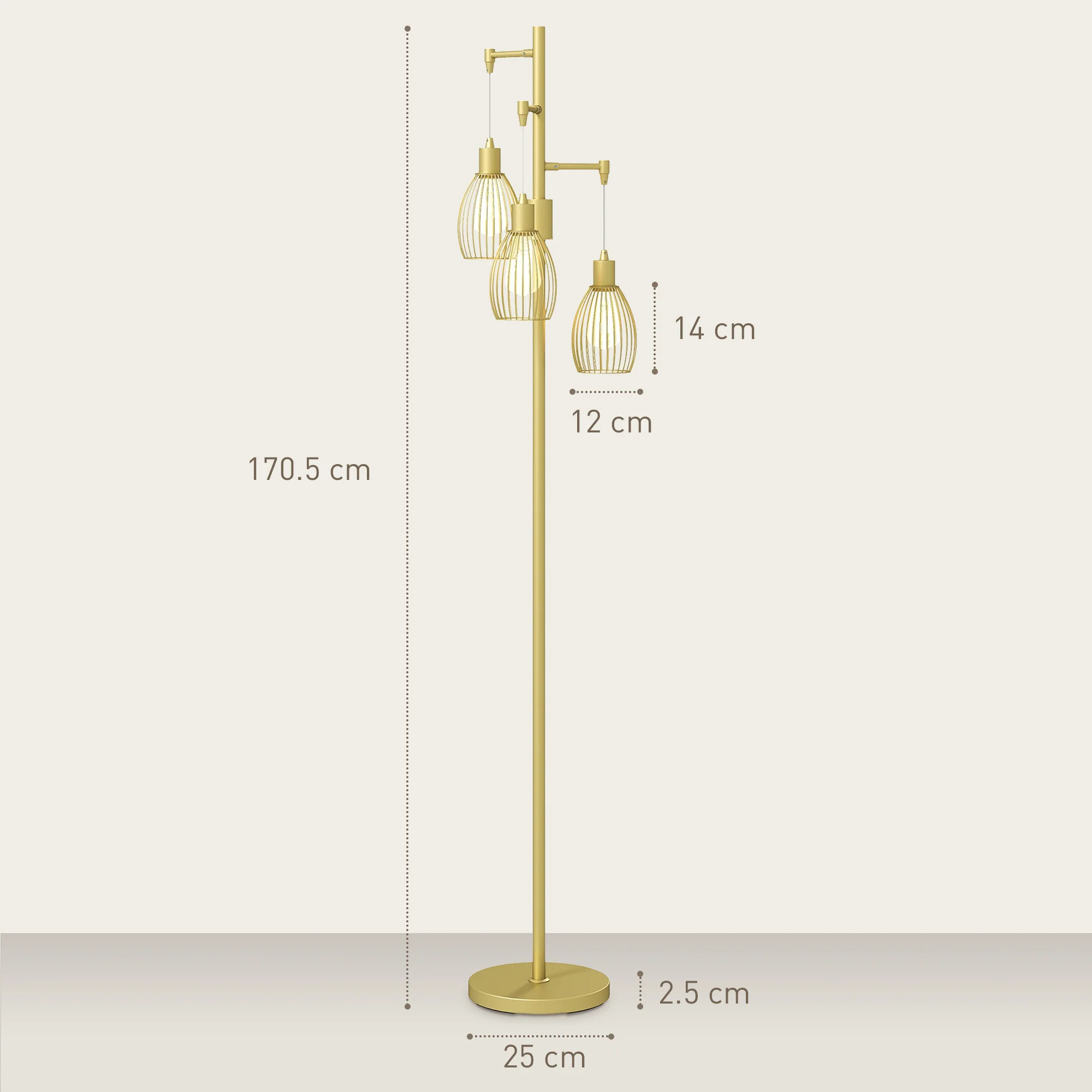 HOMCOM Industrial 3-Light Floor Lamp Dimmable Standing Lamp - Image 5