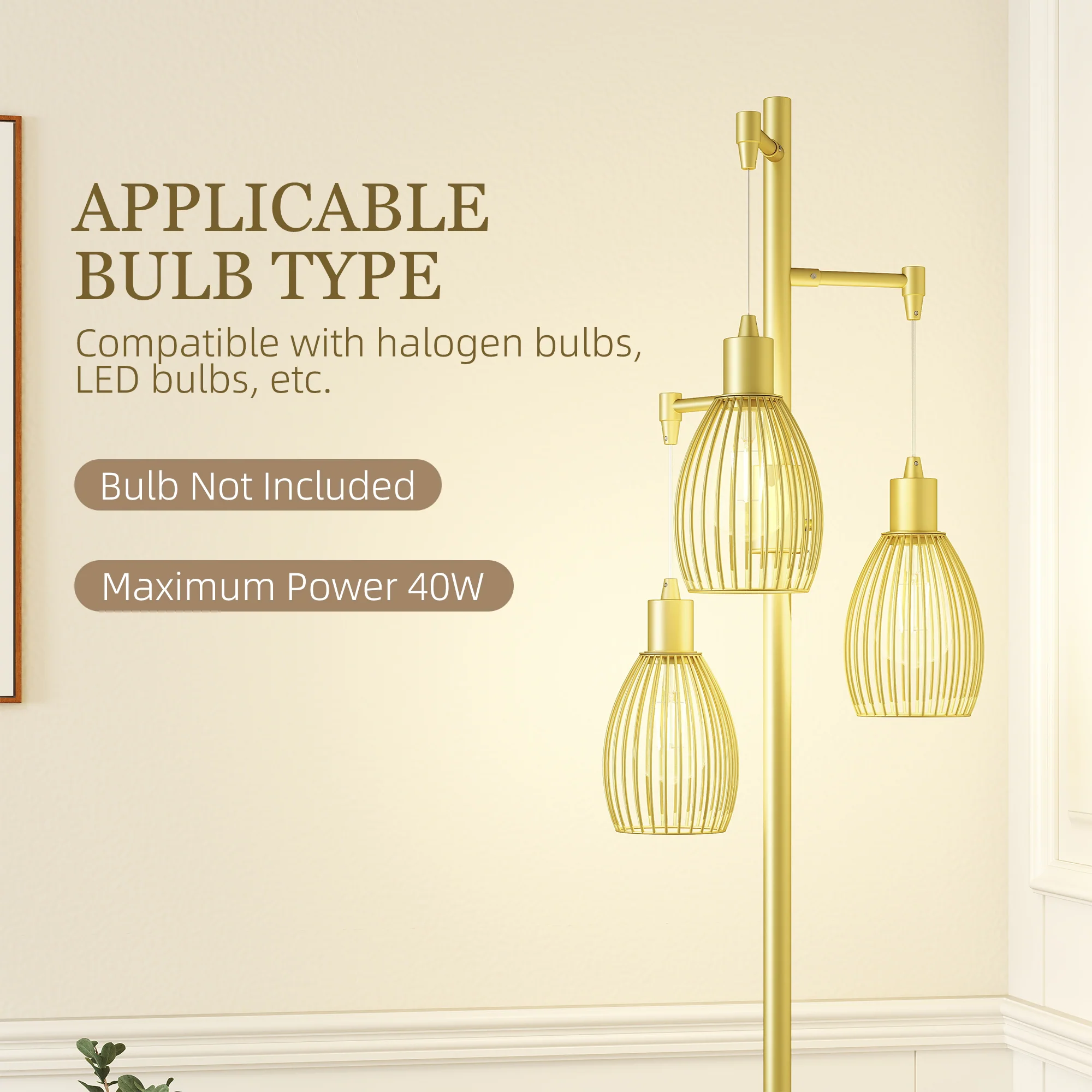 HOMCOM Industrial 3-Light Floor Lamp Dimmable Standing Lamp - Image 7