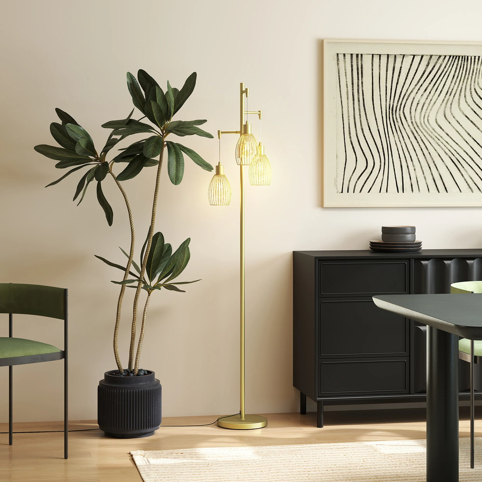 HOMCOM Industrial 3-Light Floor Lamp Dimmable Standing Lamp - Image 8