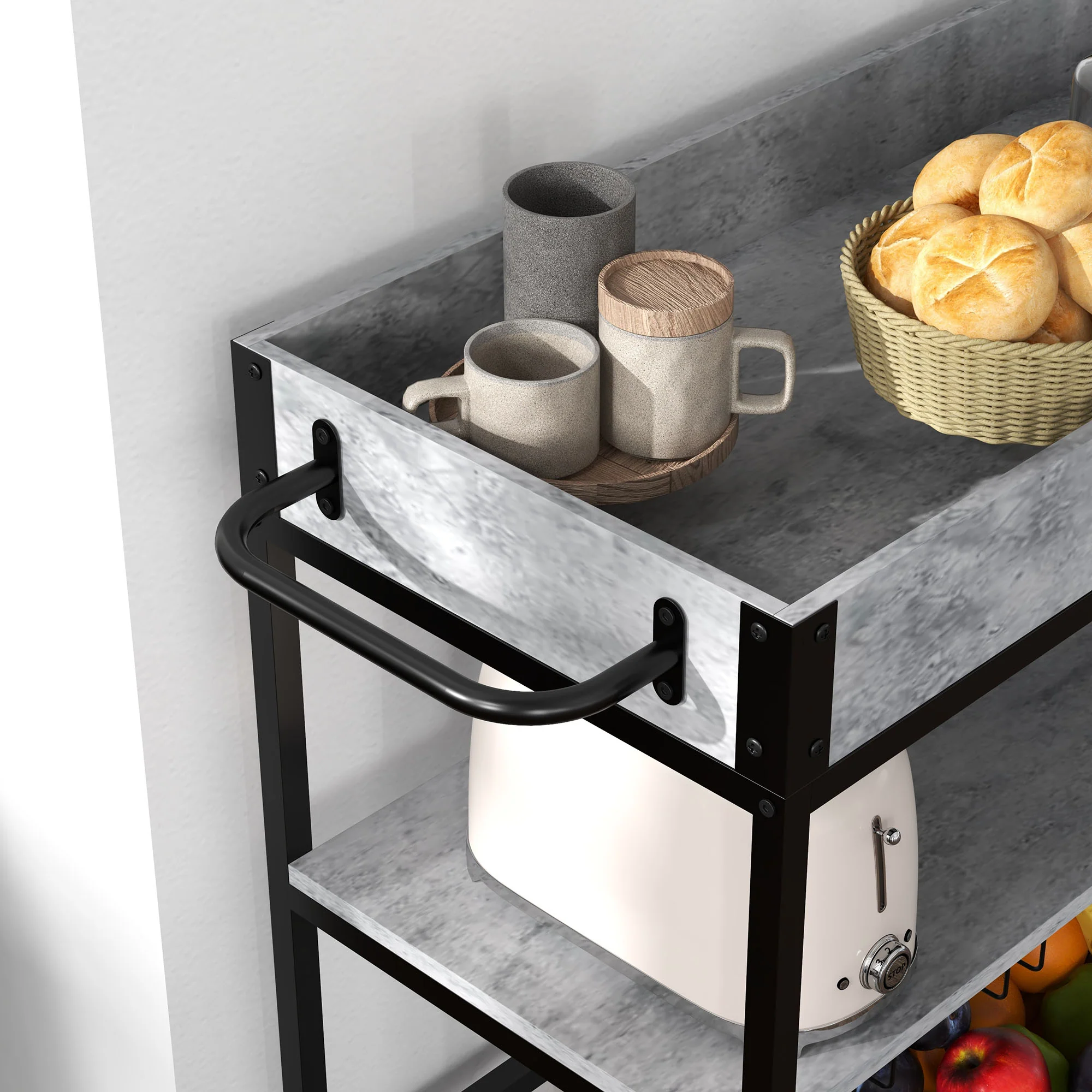 HOMCOM Industrial Bar Cart, 3-Tier Kitchen Trolley on Wheels with Wine Rack - Image 8