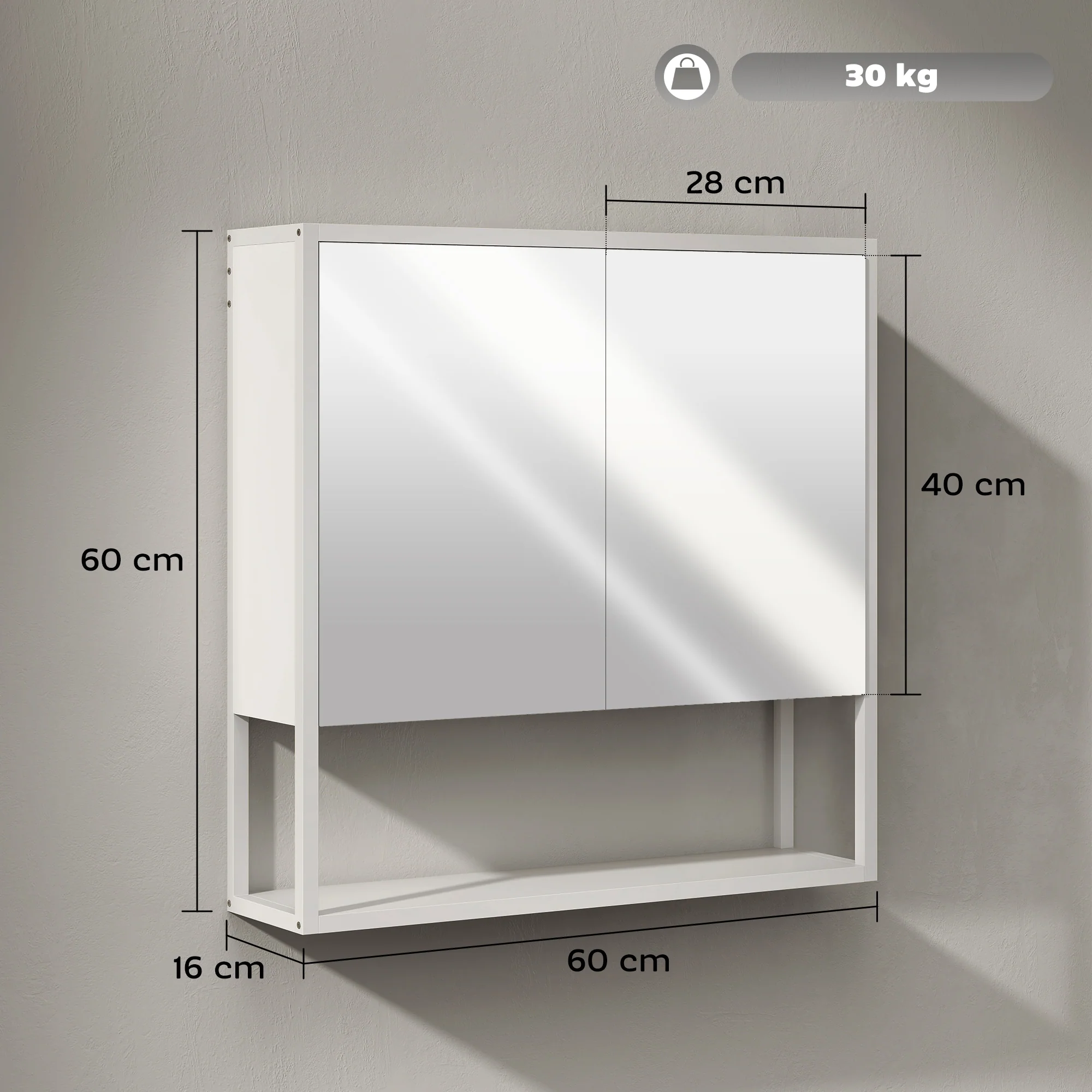 HOMCOM Industrial Bathroom Cabinet With 2 Mirrored Doors Open Shelf - Image 5