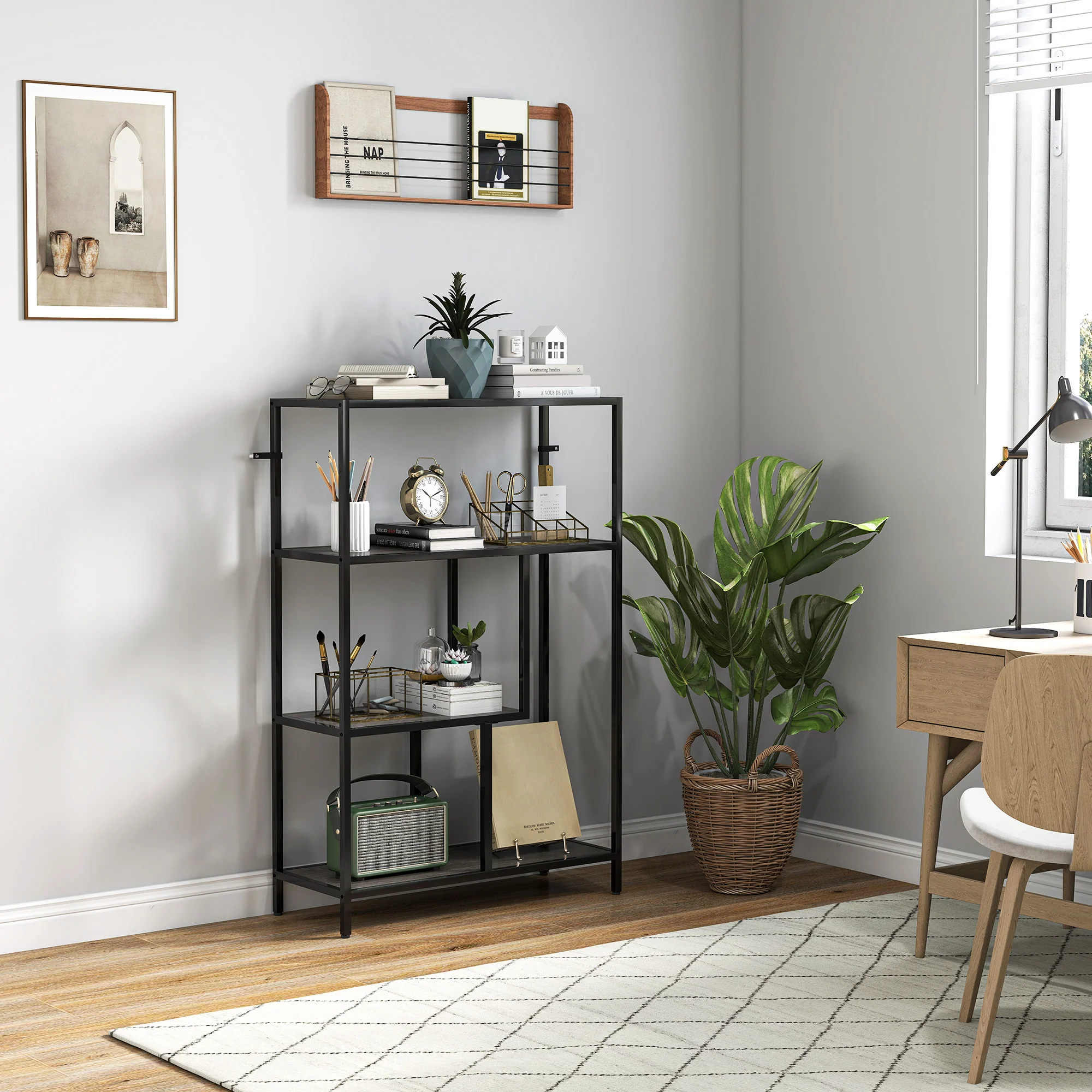 HOMCOM Industrial Bookshelf Bookcase W/ Open Shelves For Study - Image 11