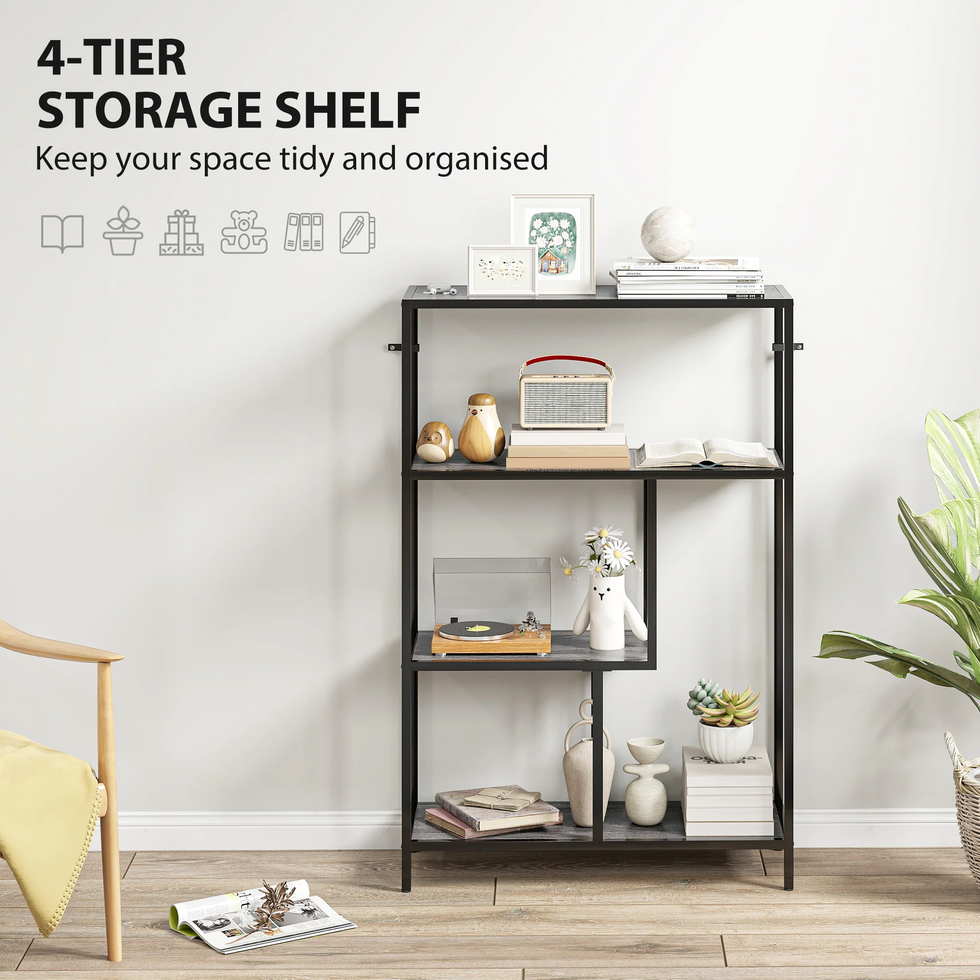 HOMCOM Industrial Bookshelf Bookcase W/ Open Shelves For Study - Image 12
