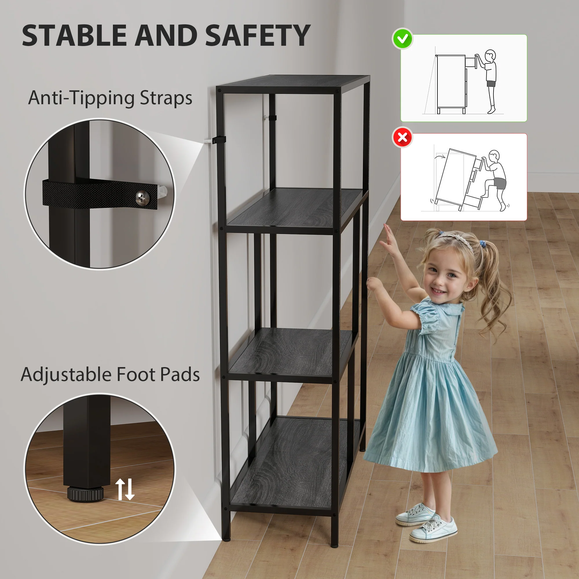 HOMCOM Industrial Bookshelf Bookcase W/ Open Shelves For Study - Image 13