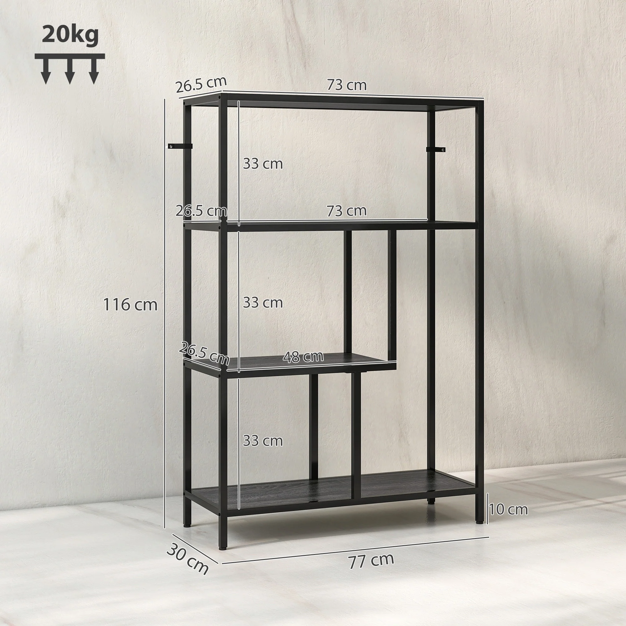 HOMCOM Industrial Bookshelf Bookcase W/ Open Shelves For Study - Image 14