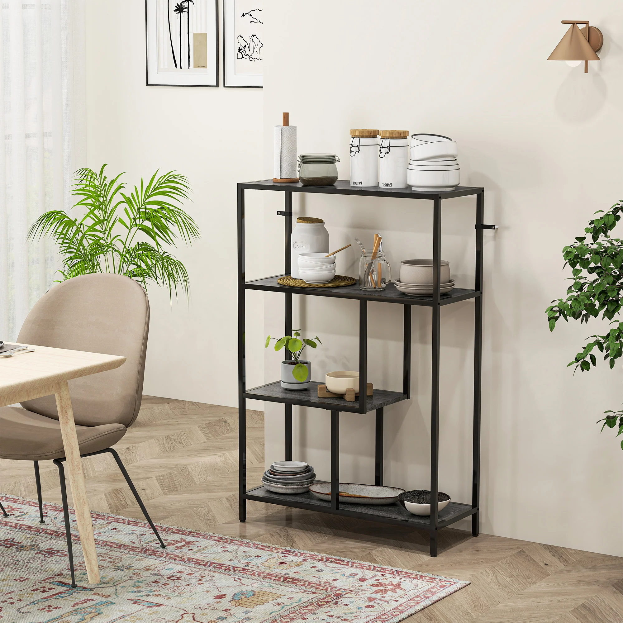 HOMCOM Industrial Bookshelf Bookcase W/ Open Shelves For Study - Image 15