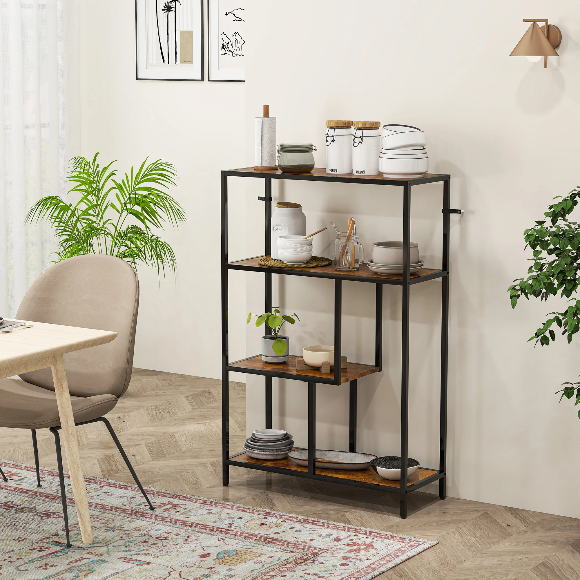 HOMCOM Industrial Bookshelf Bookcase W/ Open Shelves For Study - Image 6