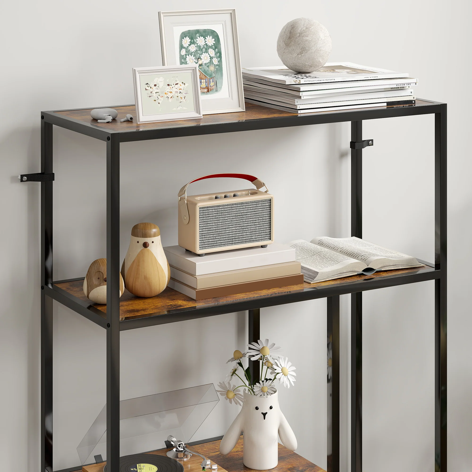 HOMCOM Industrial Bookshelf Bookcase W/ Open Shelves For Study - Image 9