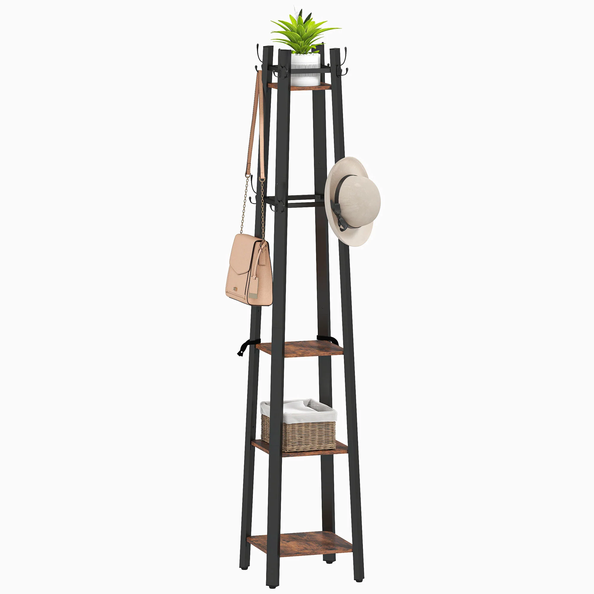 HOMCOM Industrial Coat Stand With 4 Storage Shelves And 8 Hooks - Image 10