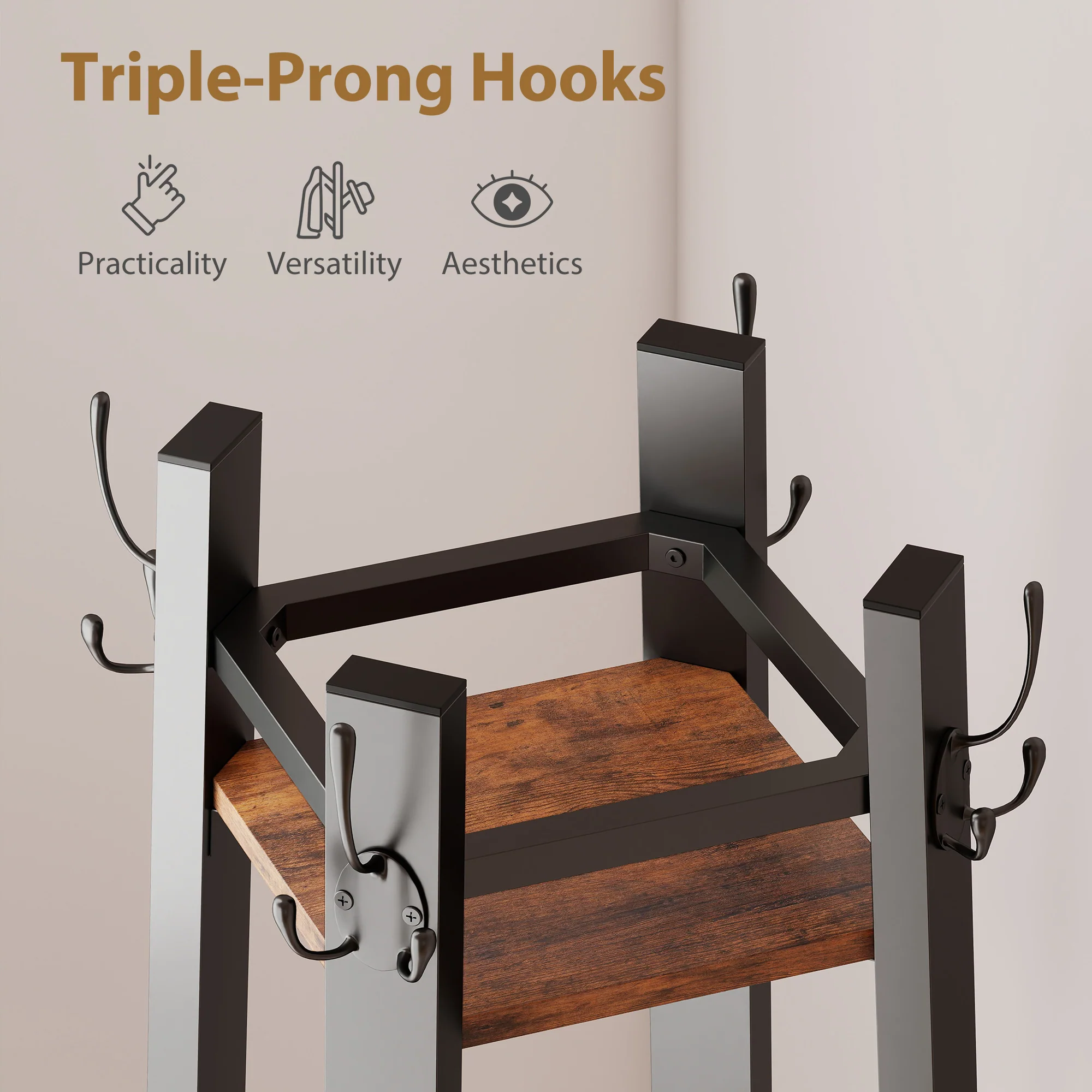 HOMCOM Industrial Coat Stand With 4 Storage Shelves And 8 Hooks - Image 14