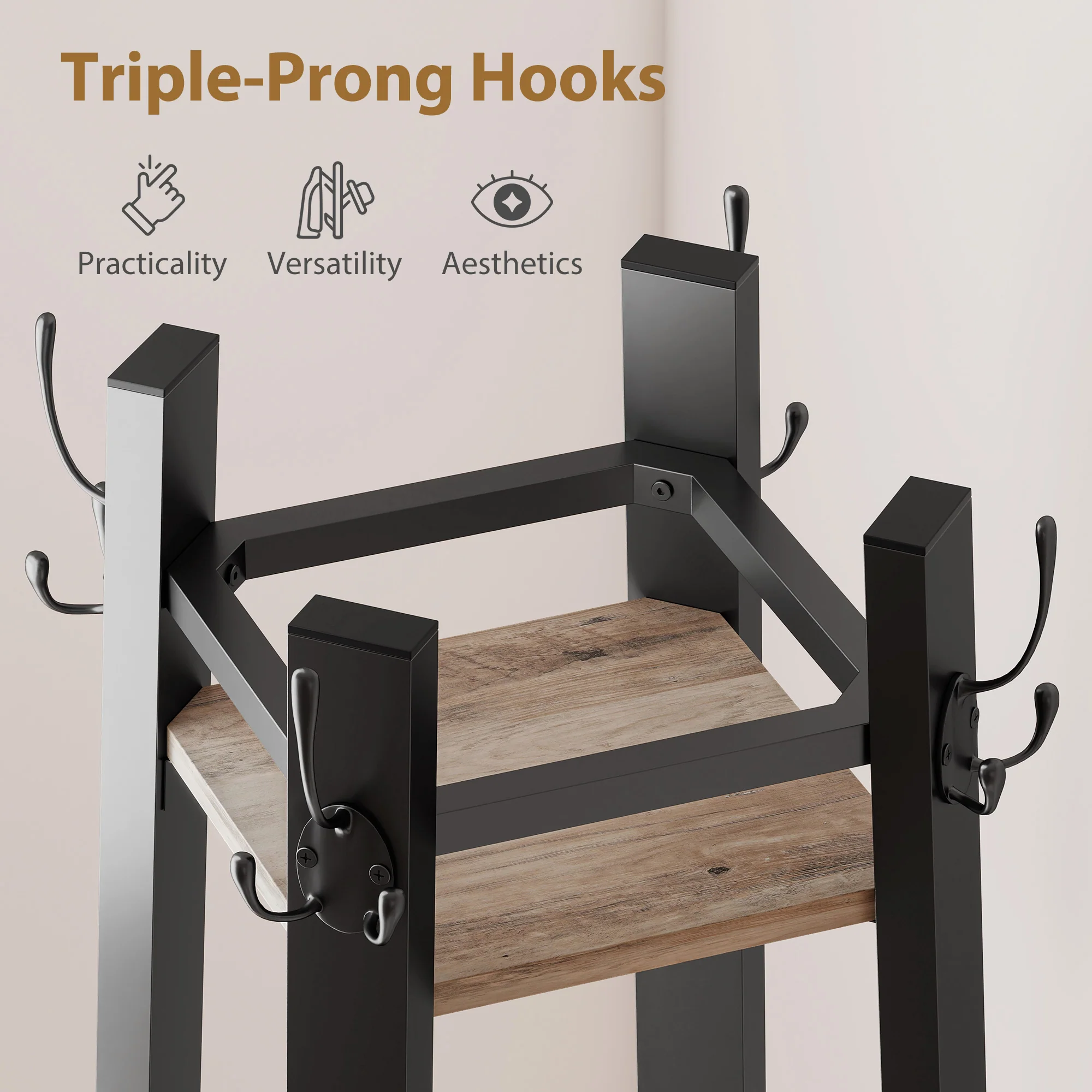HOMCOM Industrial Coat Stand With 4 Storage Shelves And 8 Hooks - Image 5