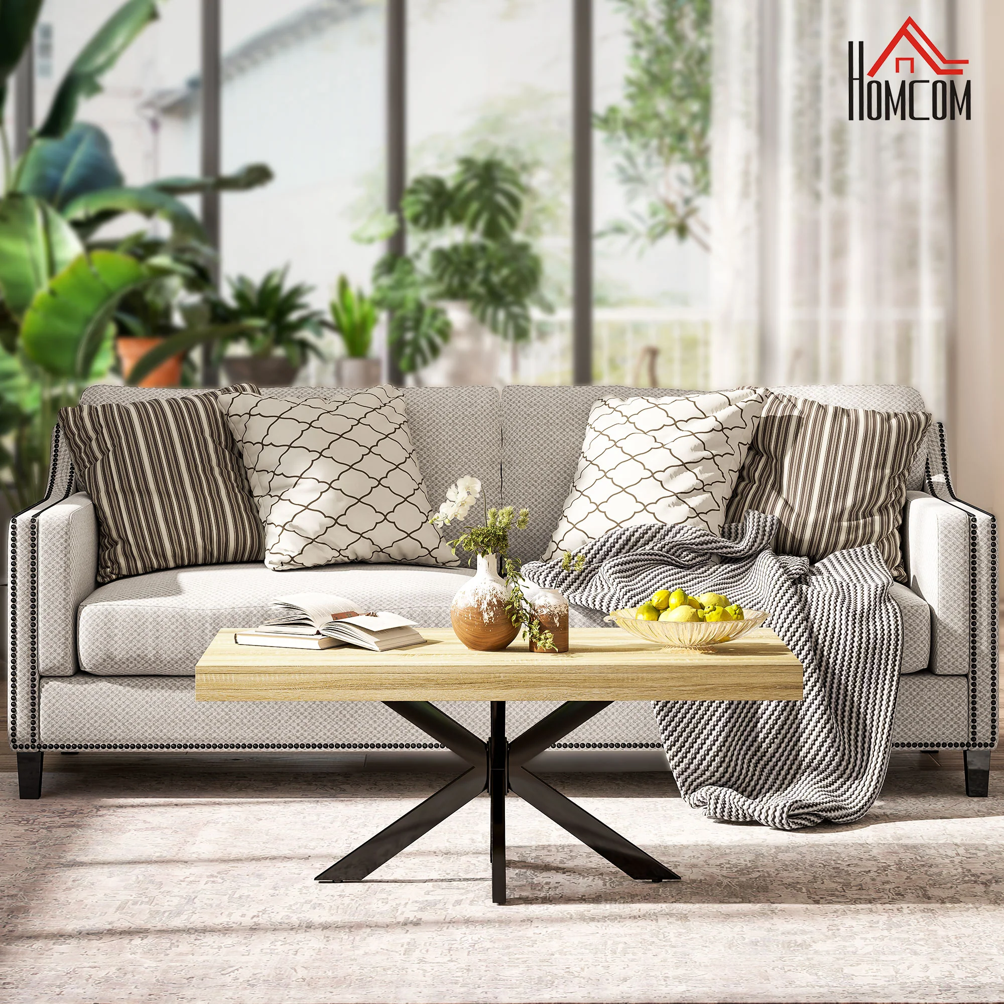 HOMCOM Industrial Coffee Table, End Table With Steel Frame, 110x60 X45cm - Image 2