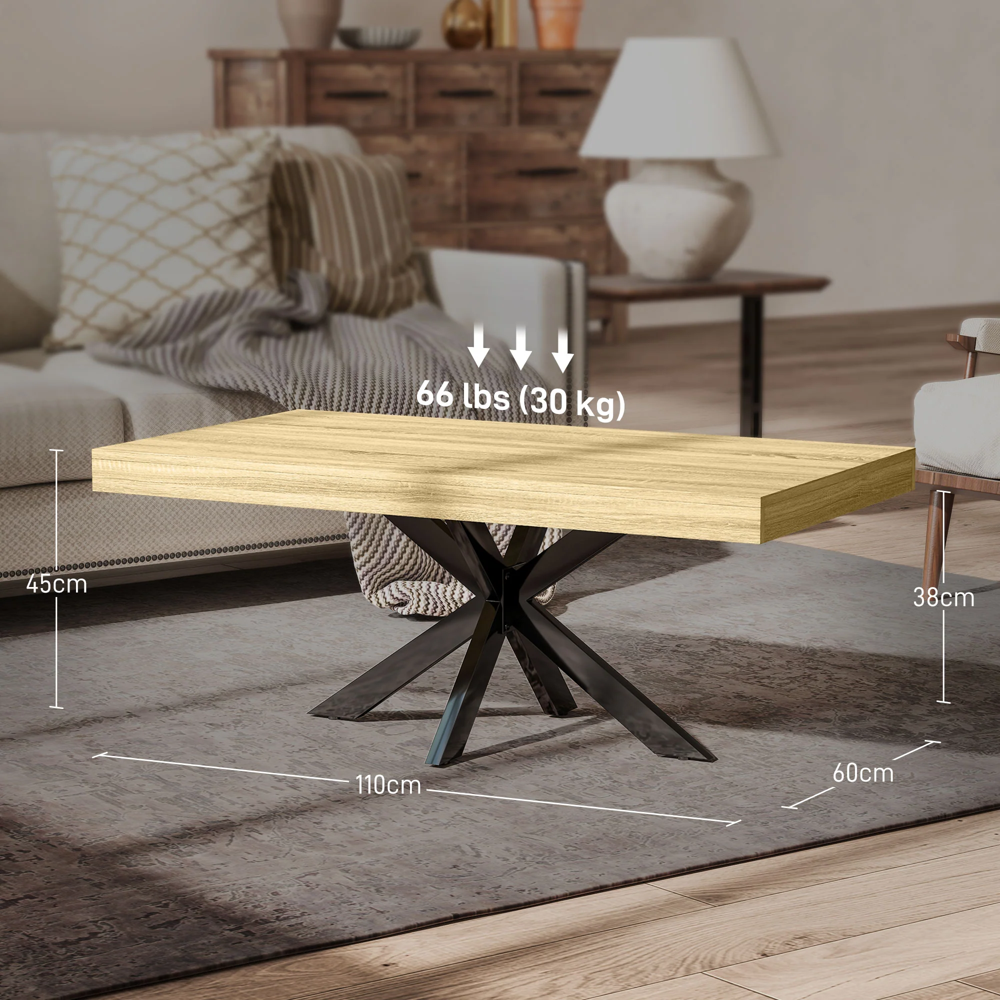 HOMCOM Industrial Coffee Table, End Table With Steel Frame, 110x60 X45cm - Image 5