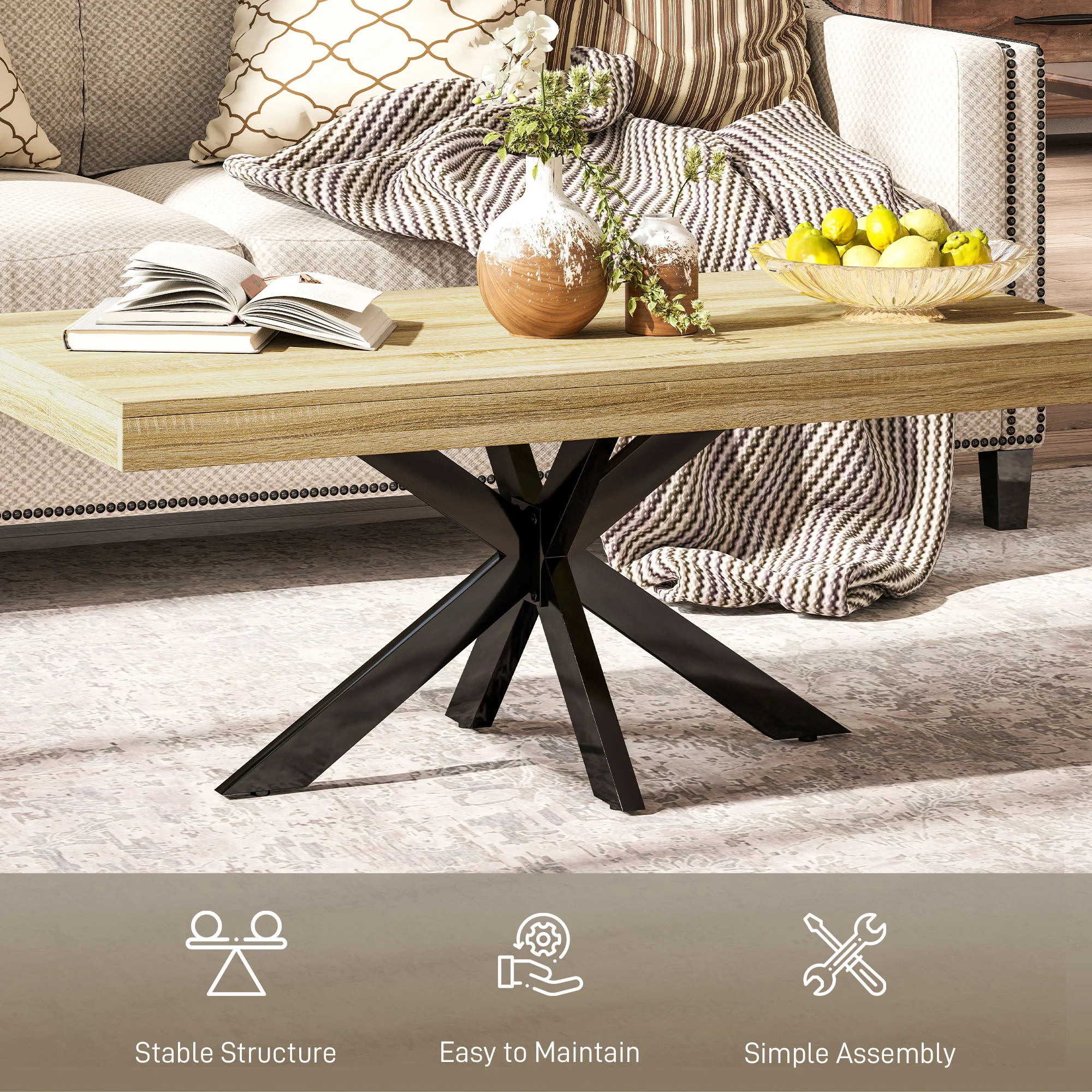 HOMCOM Industrial Coffee Table, End Table With Steel Frame, 110x60 X45cm - Image 6