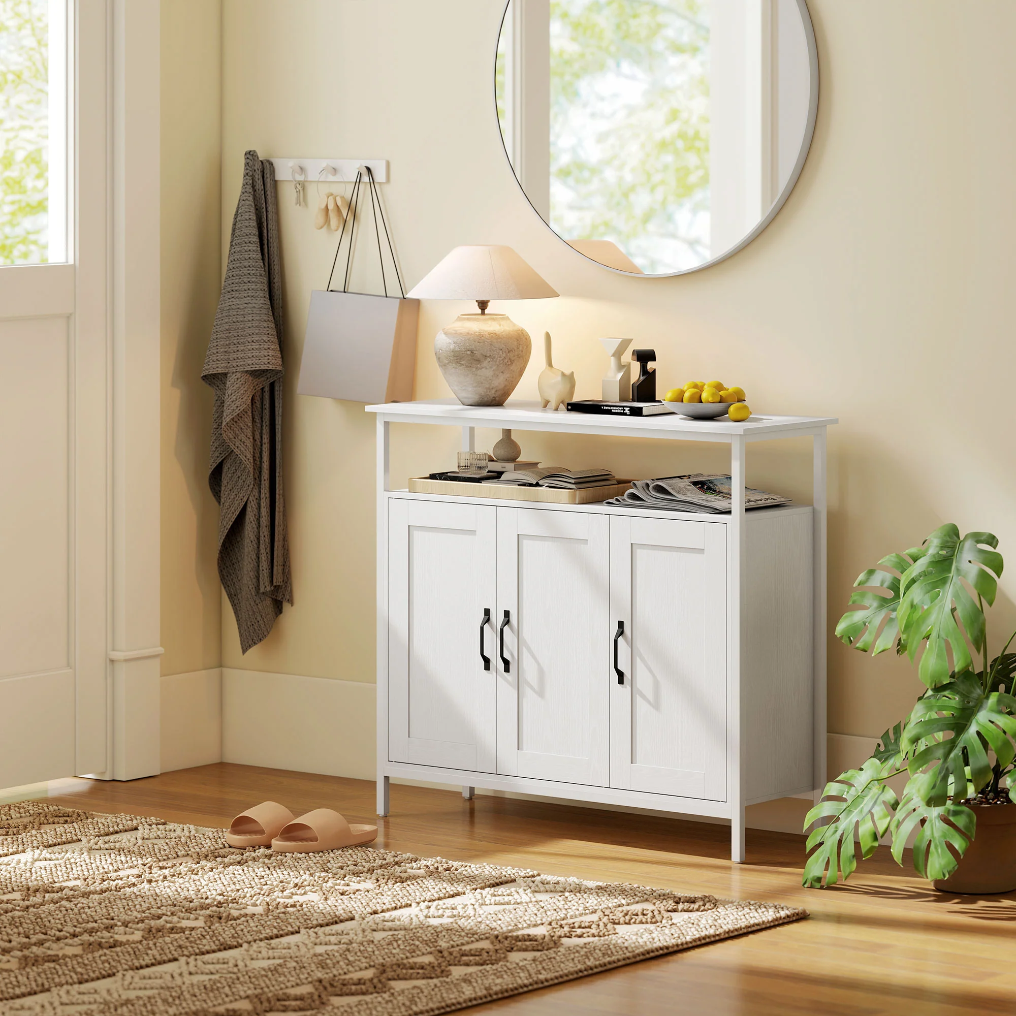 HOMCOM Industrial Kitchen Sideboard with Open Shelf & 2 Cabinets, White - Image 9