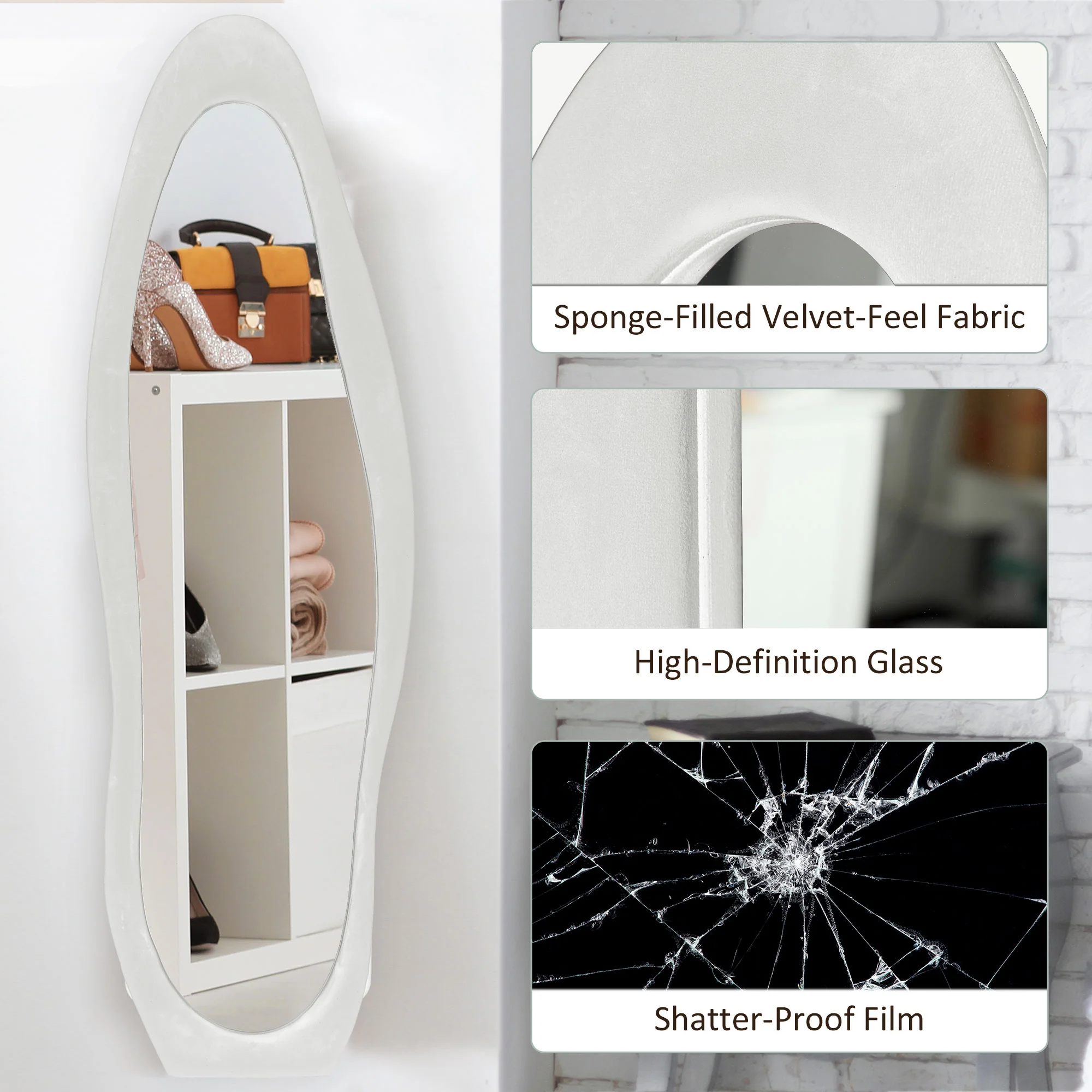 HOMCOM Irregular Full Length Mirror with Velvet Frame - Image 13