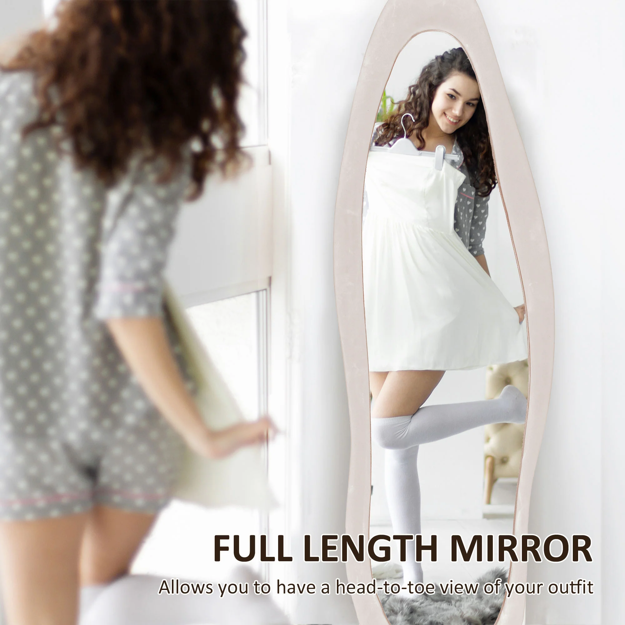 HOMCOM Irregular Full Length Mirror with Velvet Frame - Image 3