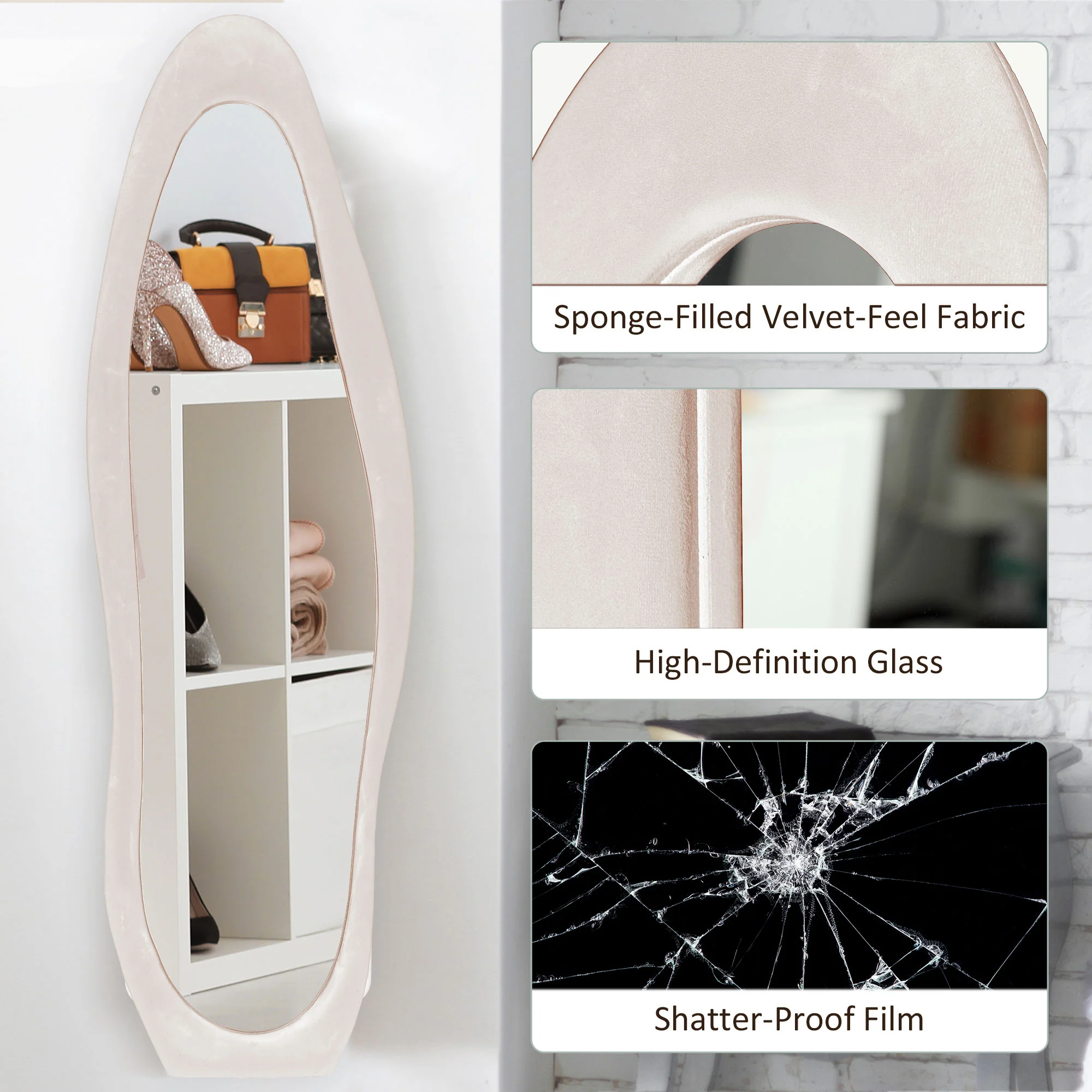 HOMCOM Irregular Full Length Mirror with Velvet Frame - Image 4