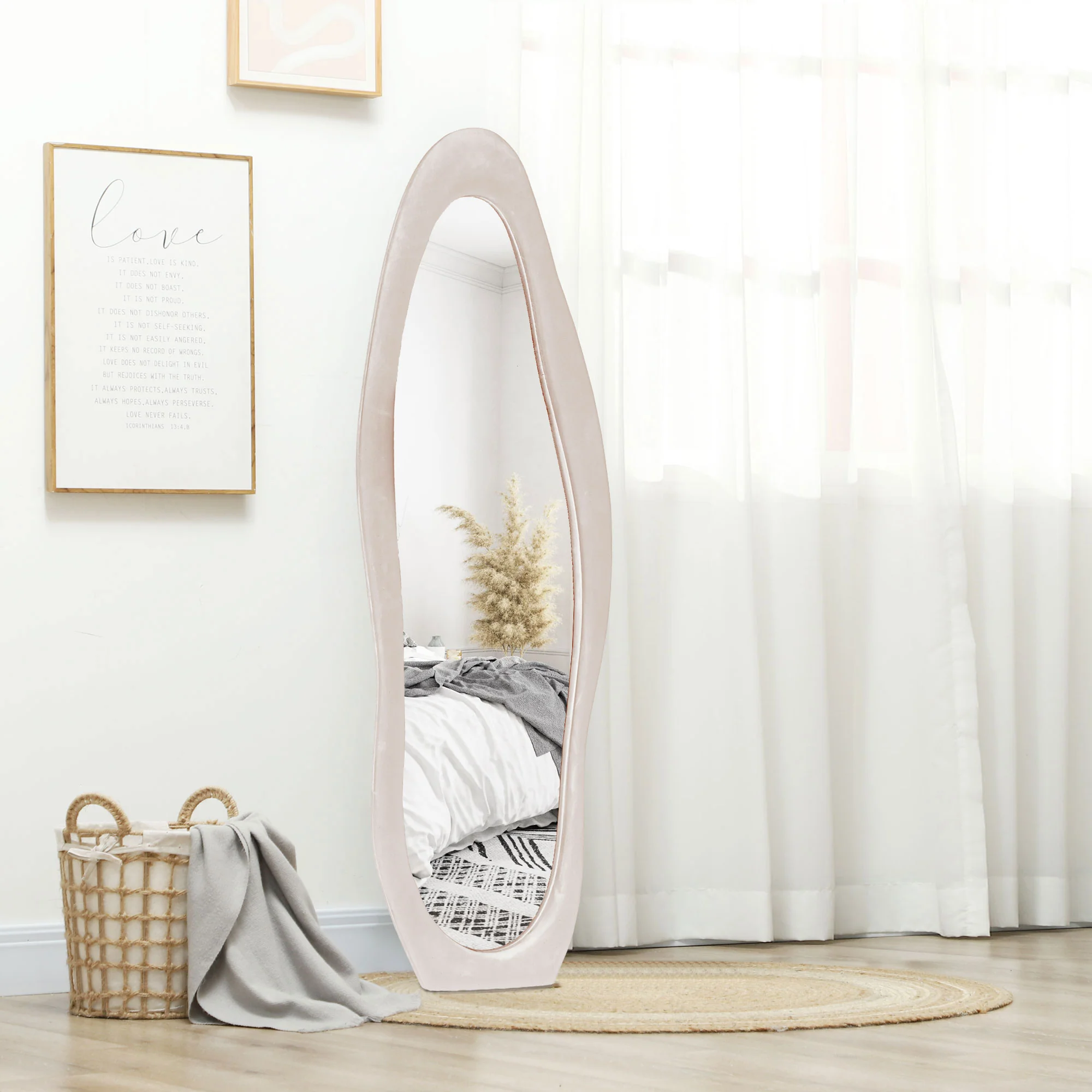 HOMCOM Irregular Full Length Mirror with Velvet Frame - Image 7