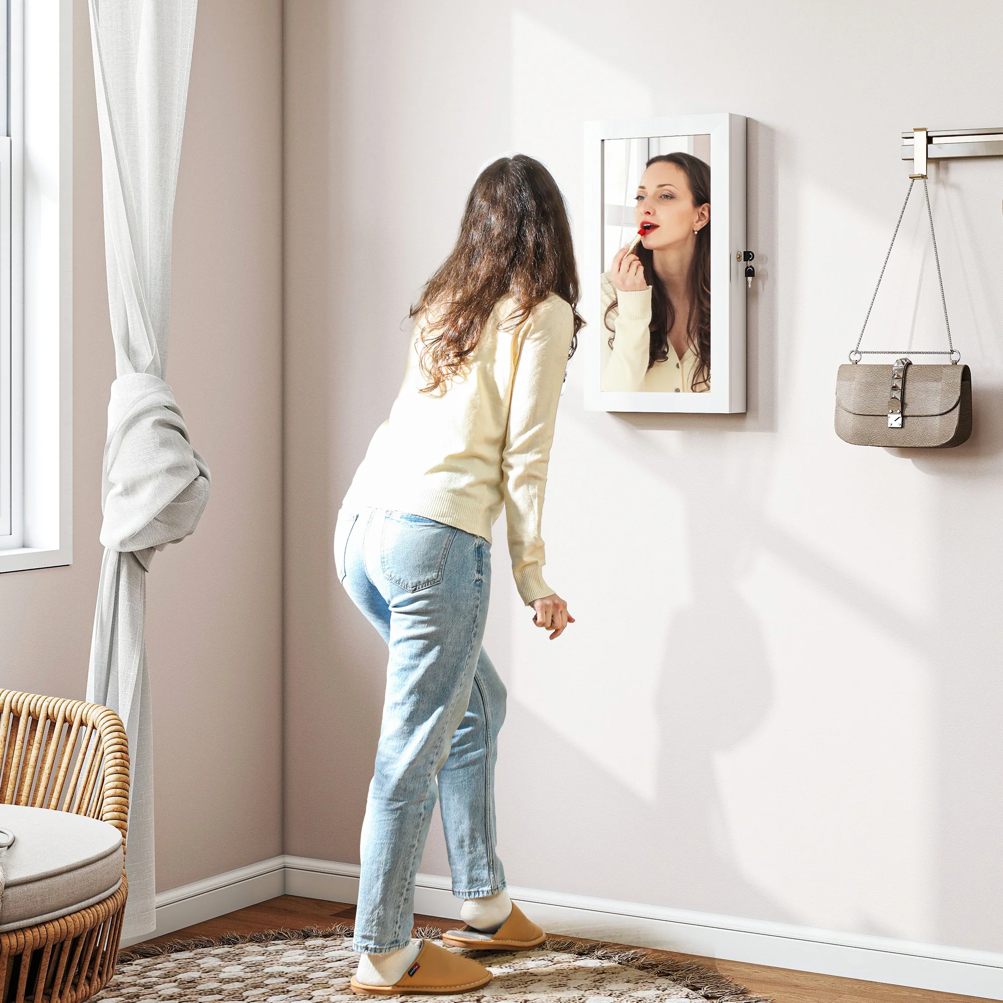 HOMCOM Jewelry Cabinet, Wall-Mounted Storage Cabinet With Mirror - Image 2