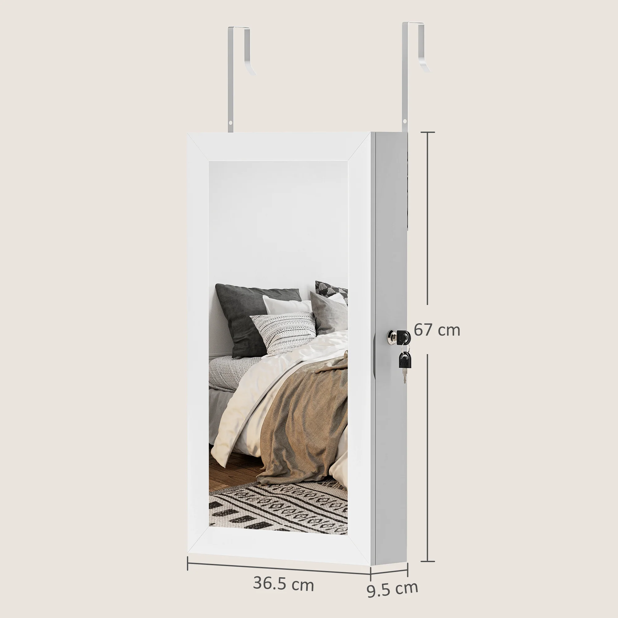 HOMCOM Jewelry Cabinet, Wall-Mounted Storage Cabinet With Mirror - Image 3