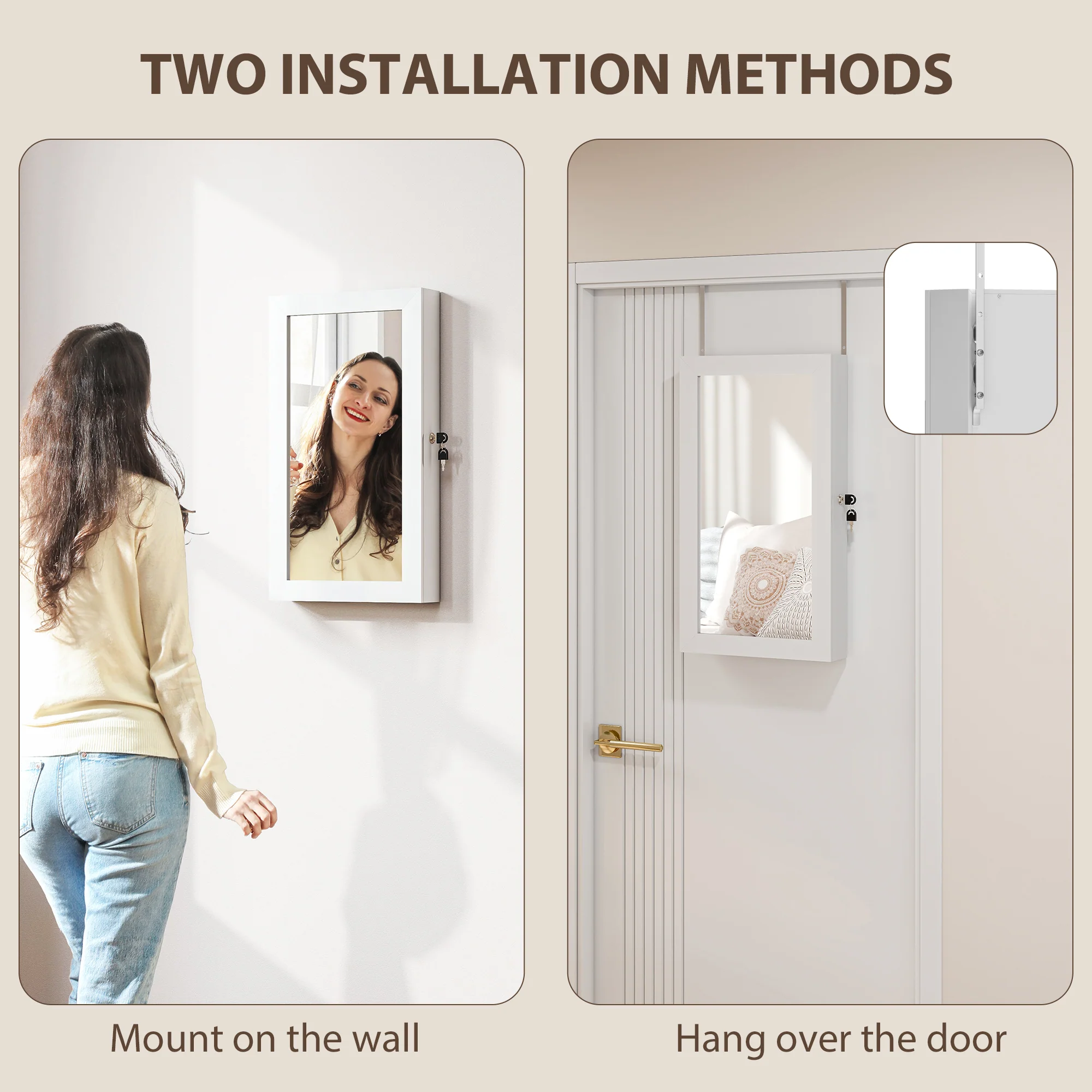 HOMCOM Jewelry Cabinet, Wall-Mounted Storage Cabinet With Mirror - Image 6