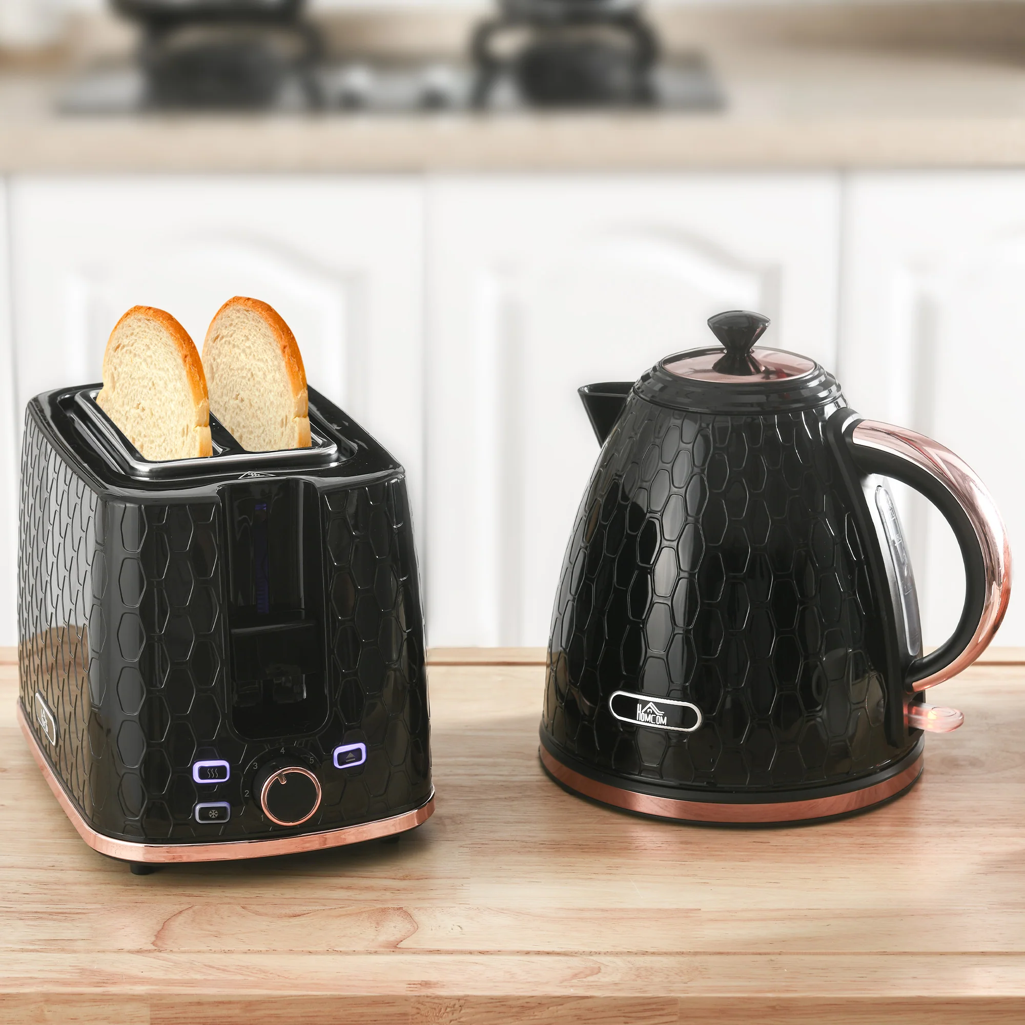 HOMCOM Kettle and Toaster Set 1.7L Fast Boil Kettle & 2 Slice Toaster Set Black - Image 2