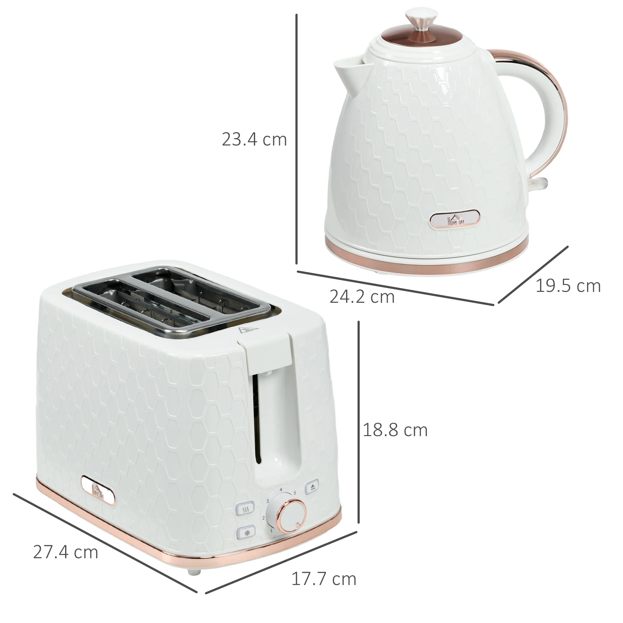 HOMCOM Kettle and Toaster Set 1.7L Fast Boil Kettle & 2 Slice Toaster Set White - Image 5