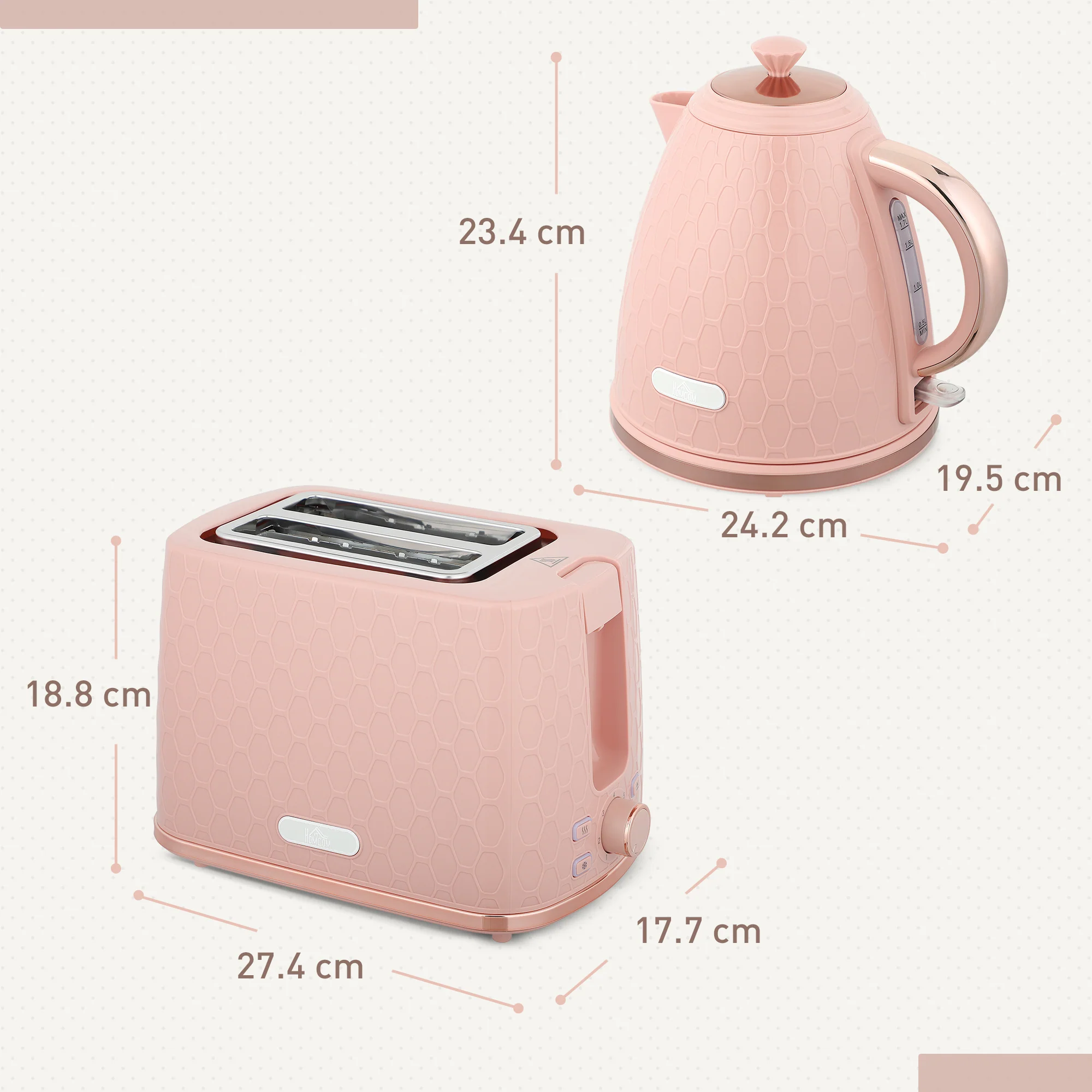 HOMCOM Kettle And Toaster Set 1.7L Kettle & 2 Slice Toaster Set, - Image 12