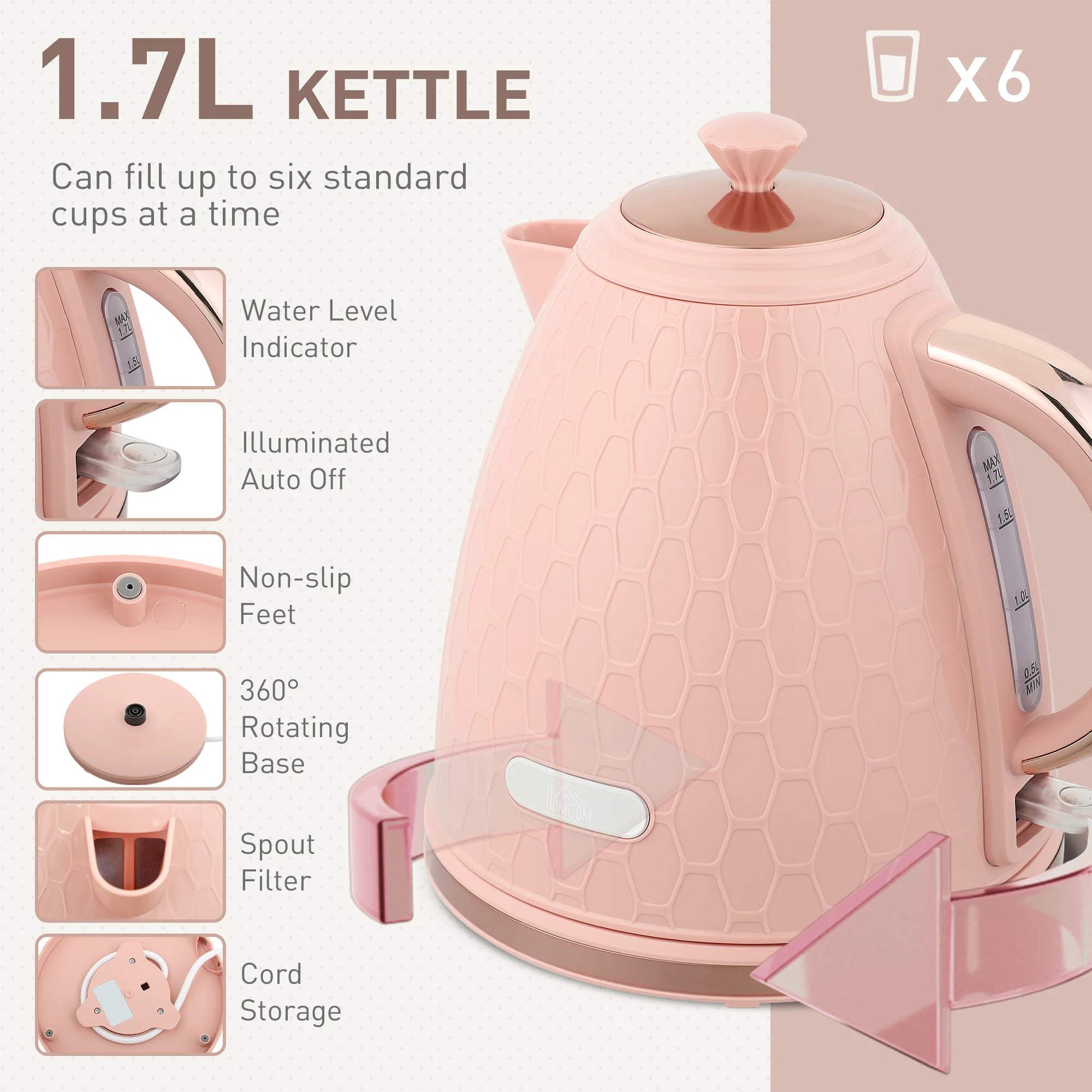 HOMCOM Kettle And Toaster Set 1.7L Kettle & 2 Slice Toaster Set, - Image 13
