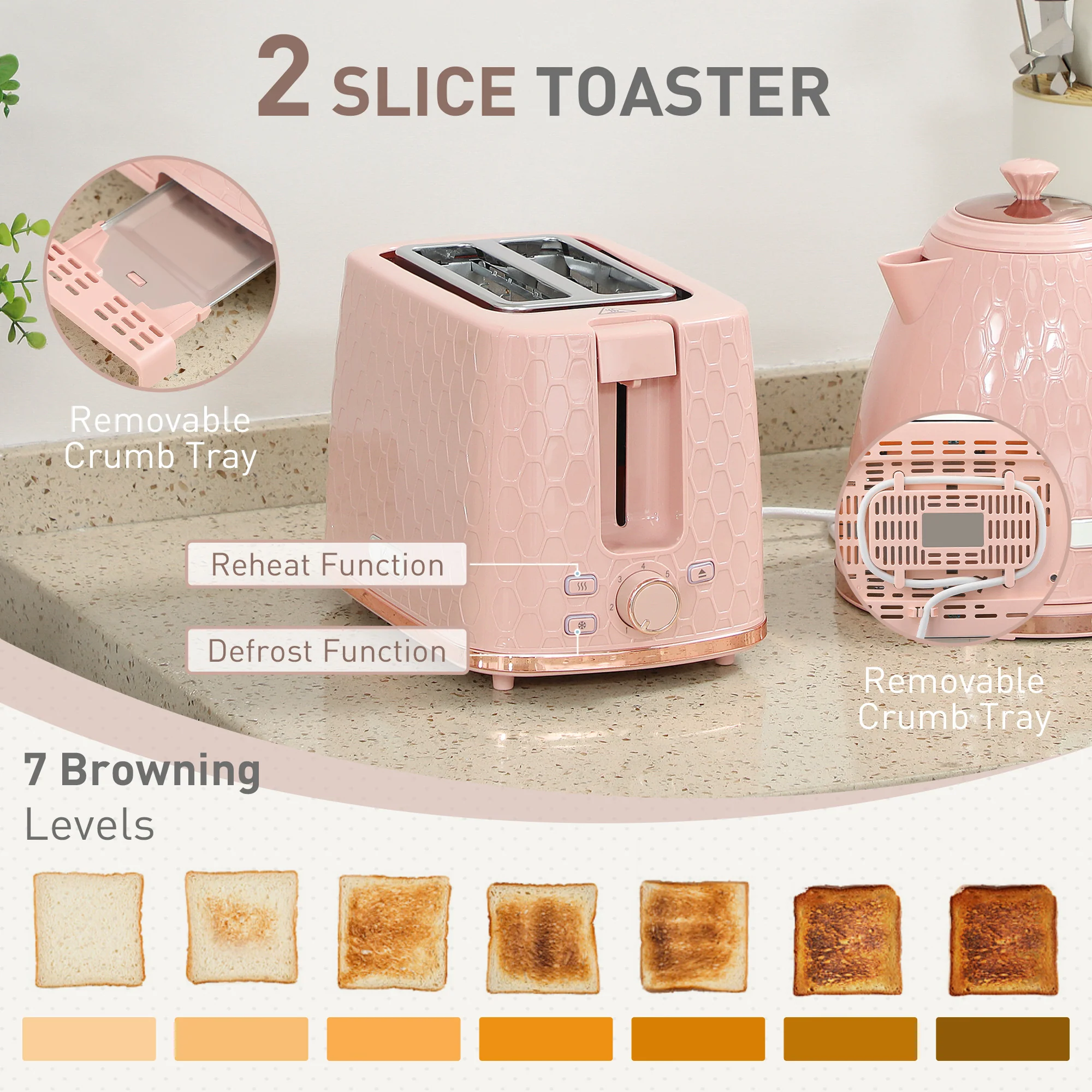 HOMCOM Kettle And Toaster Set 1.7L Kettle & 2 Slice Toaster Set, - Image 14