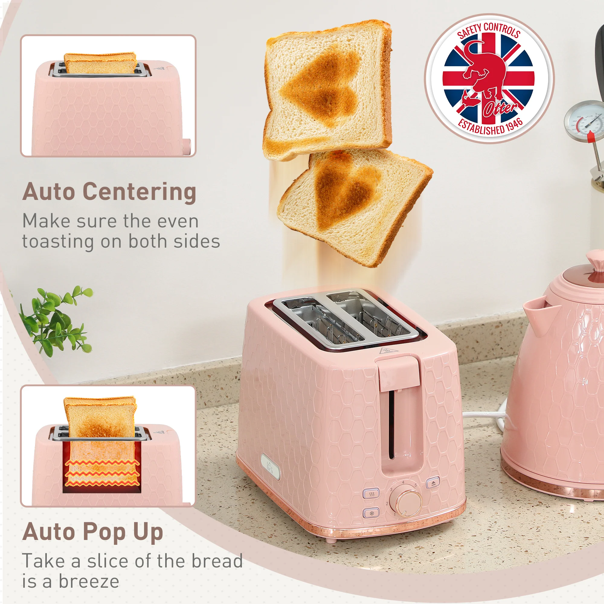 HOMCOM Kettle And Toaster Set 1.7L Kettle & 2 Slice Toaster Set, - Image 15