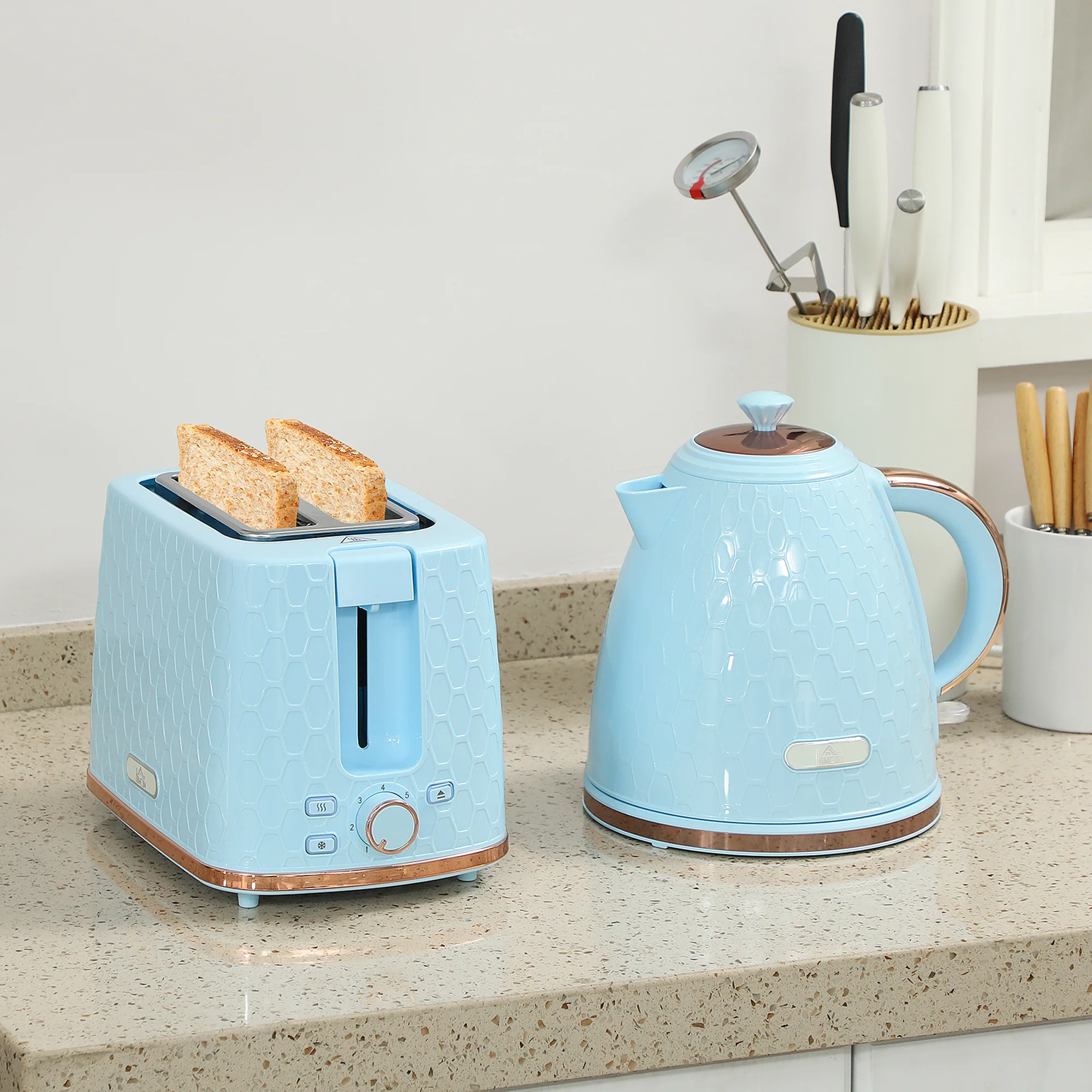 HOMCOM Kettle And Toaster Set 1.7L Kettle & 2 Slice Toaster Set, - Image 2