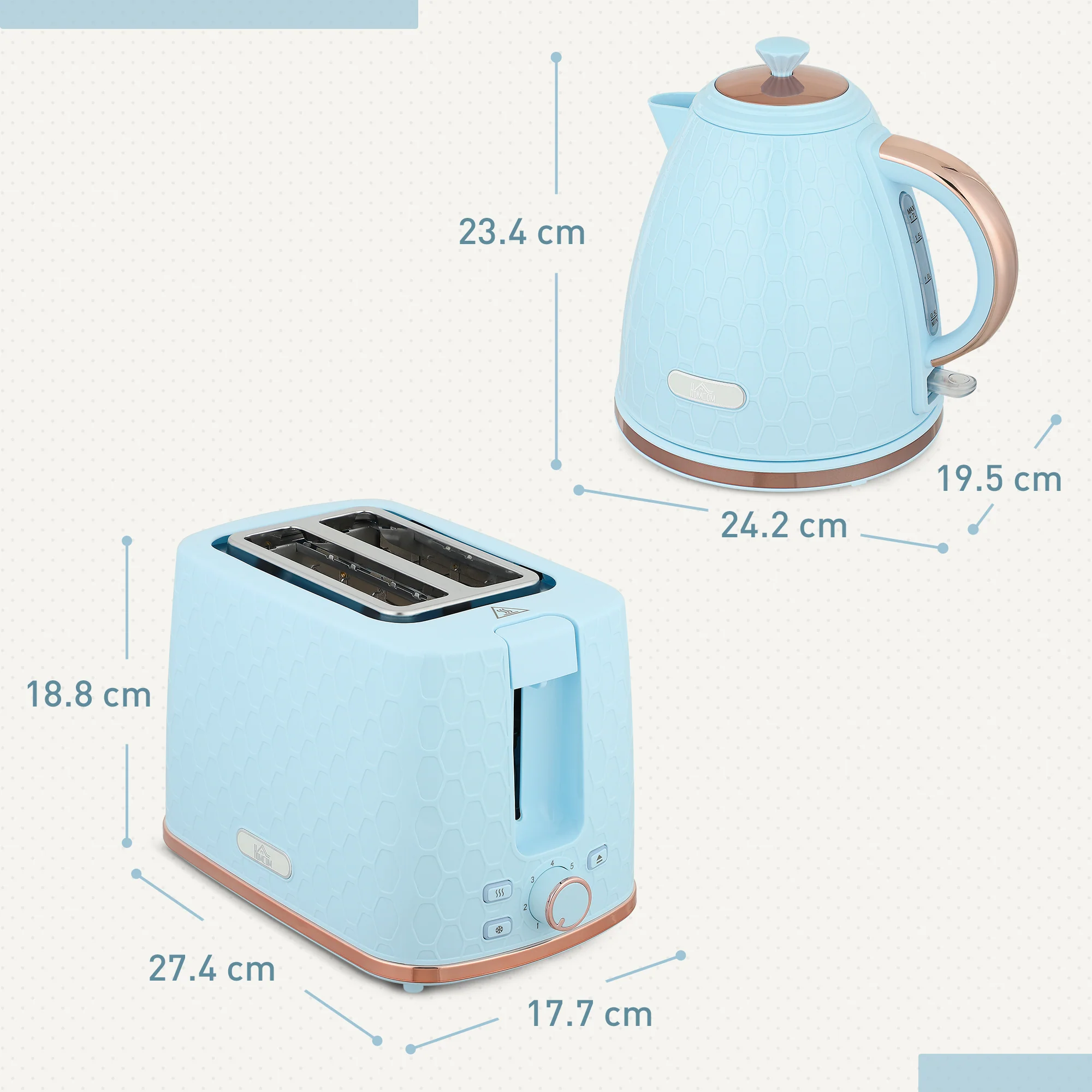 HOMCOM Kettle And Toaster Set 1.7L Kettle & 2 Slice Toaster Set, - Image 3