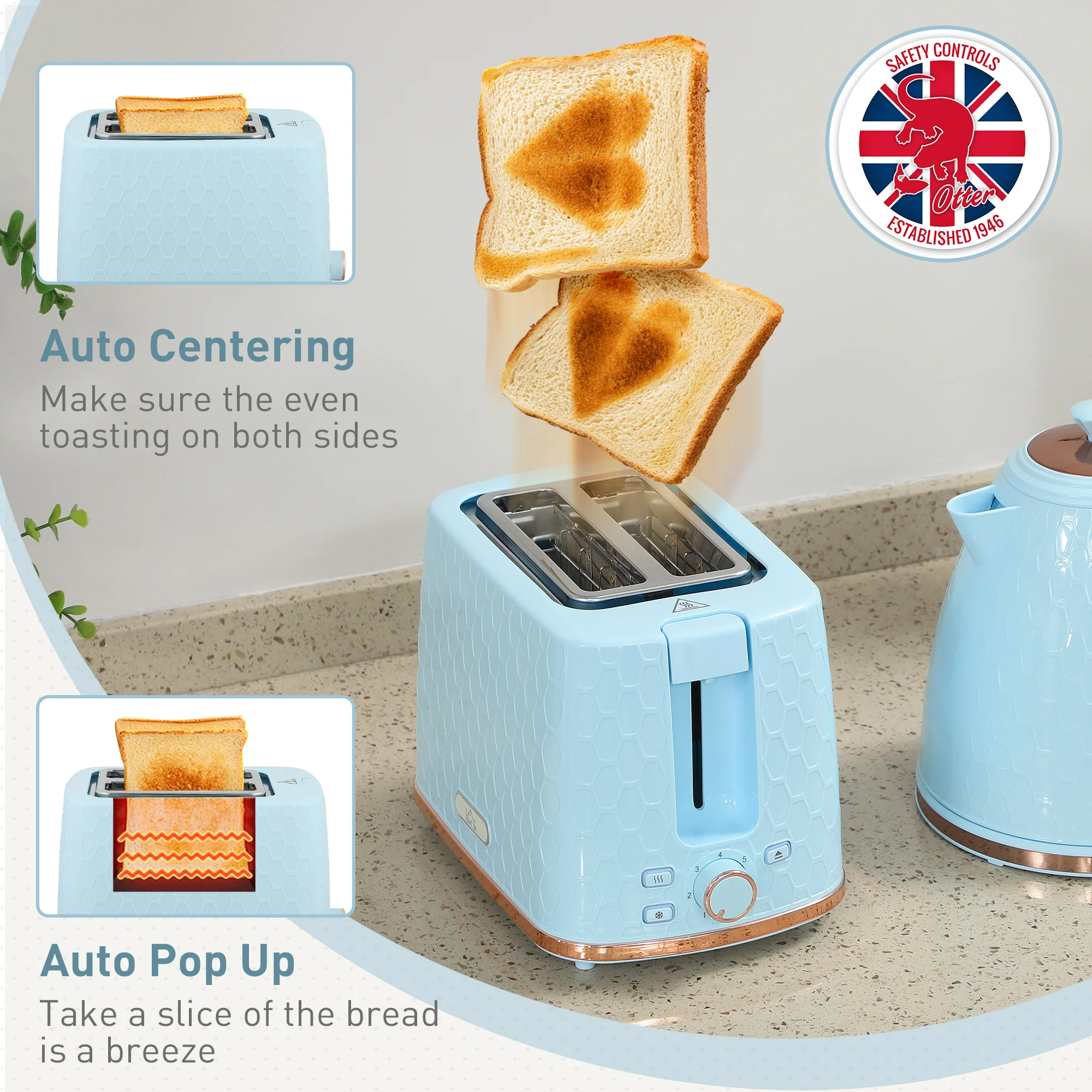 HOMCOM Kettle And Toaster Set 1.7L Kettle & 2 Slice Toaster Set, - Image 6
