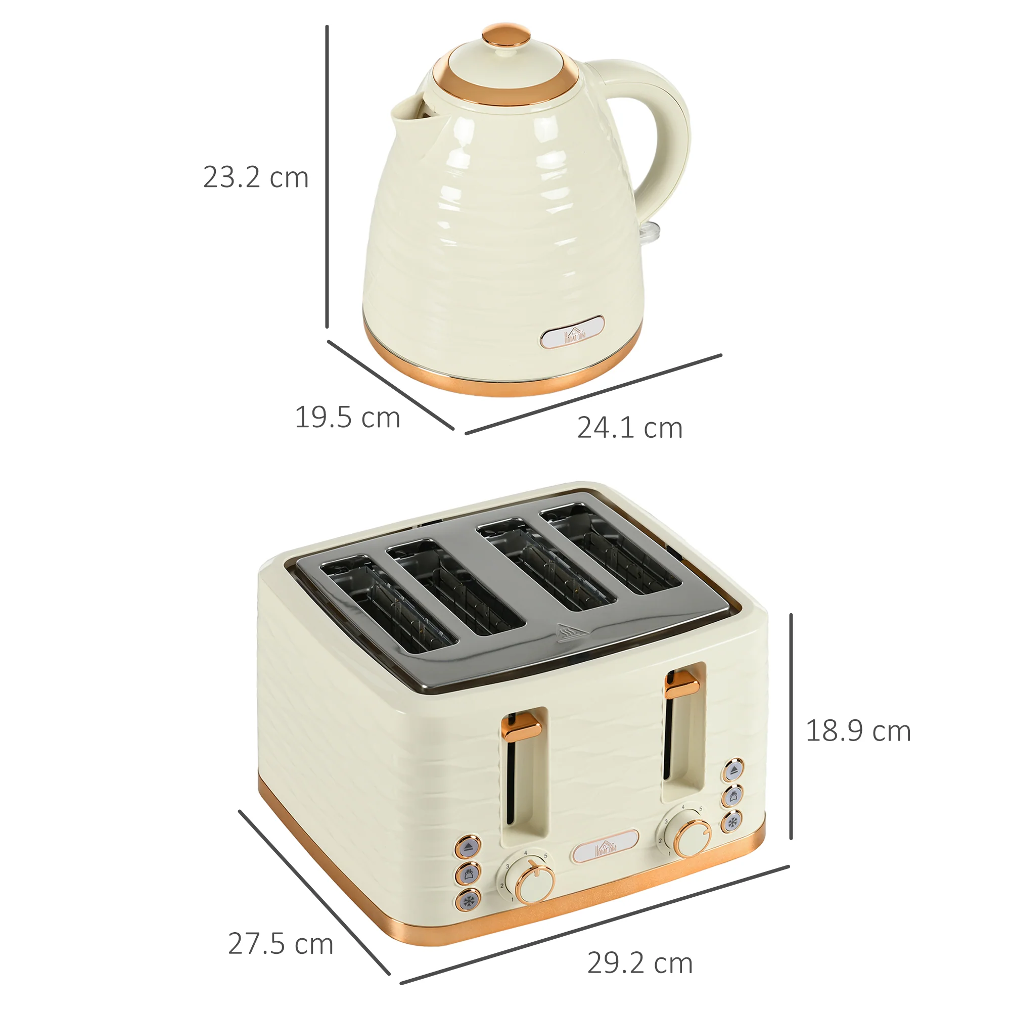 HOMCOM Kettle and Toaster Set 1.7L Rapid Boil Kettle & 4 Slice Toaster Beige - Image 5