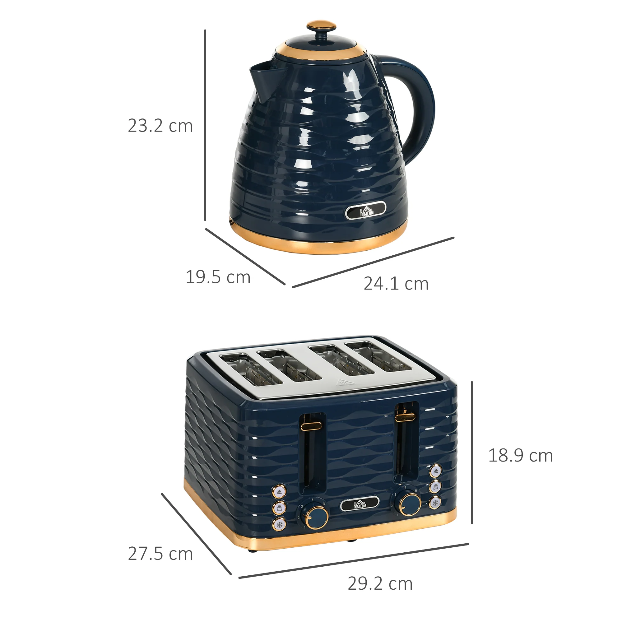 HOMCOM Kettle and Toaster Set 1.7L Rapid Boil Kettle & 4 Slice Toaster Blue - Image 5
