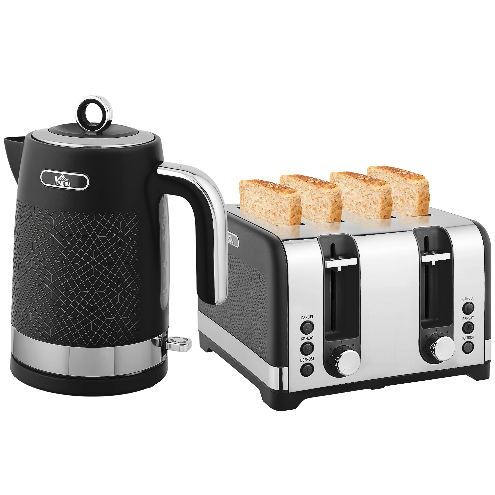 HOMCOM Kettle And Toaster Set With 3000W Rapid Boil, 4 Slice Toaster, Black