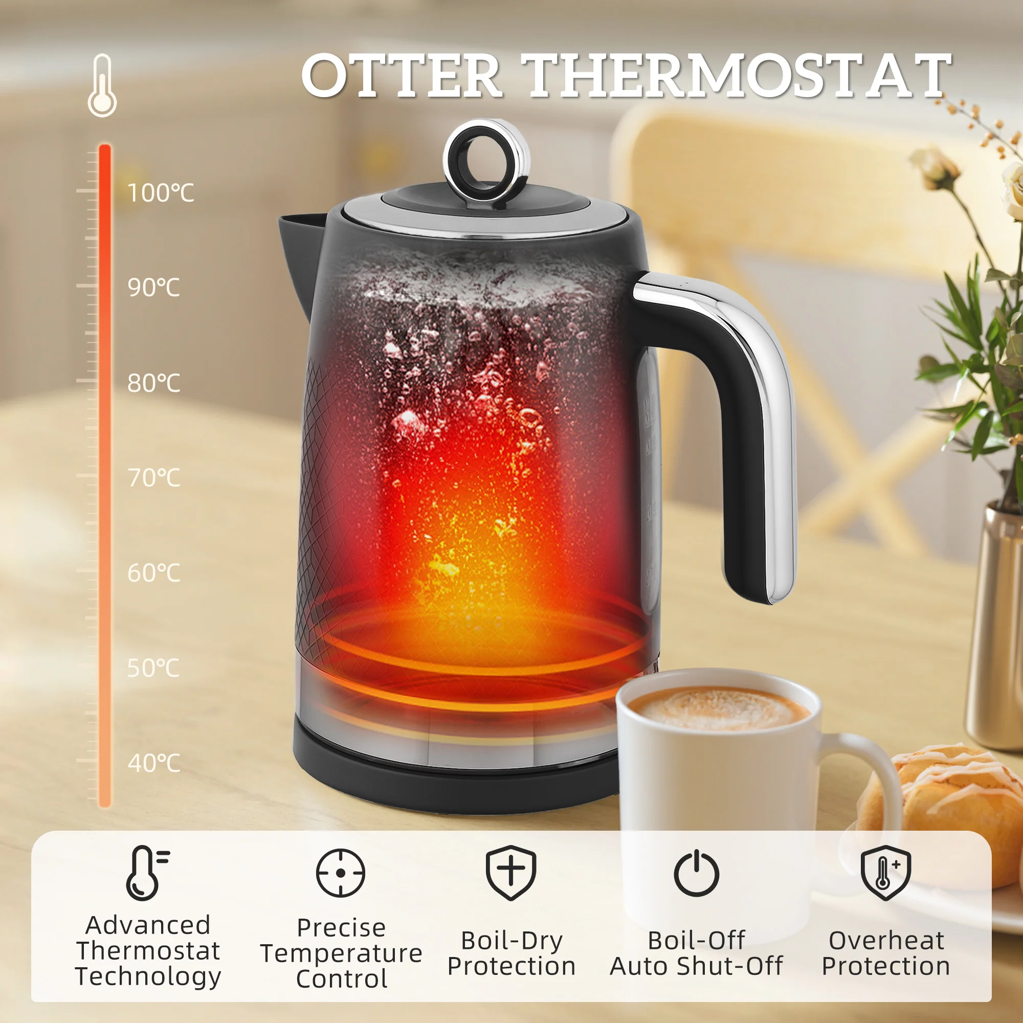 HOMCOM Kettle And Toaster Set With 3000W Rapid Boil, 4 Slice Toaster, Black - Image 4