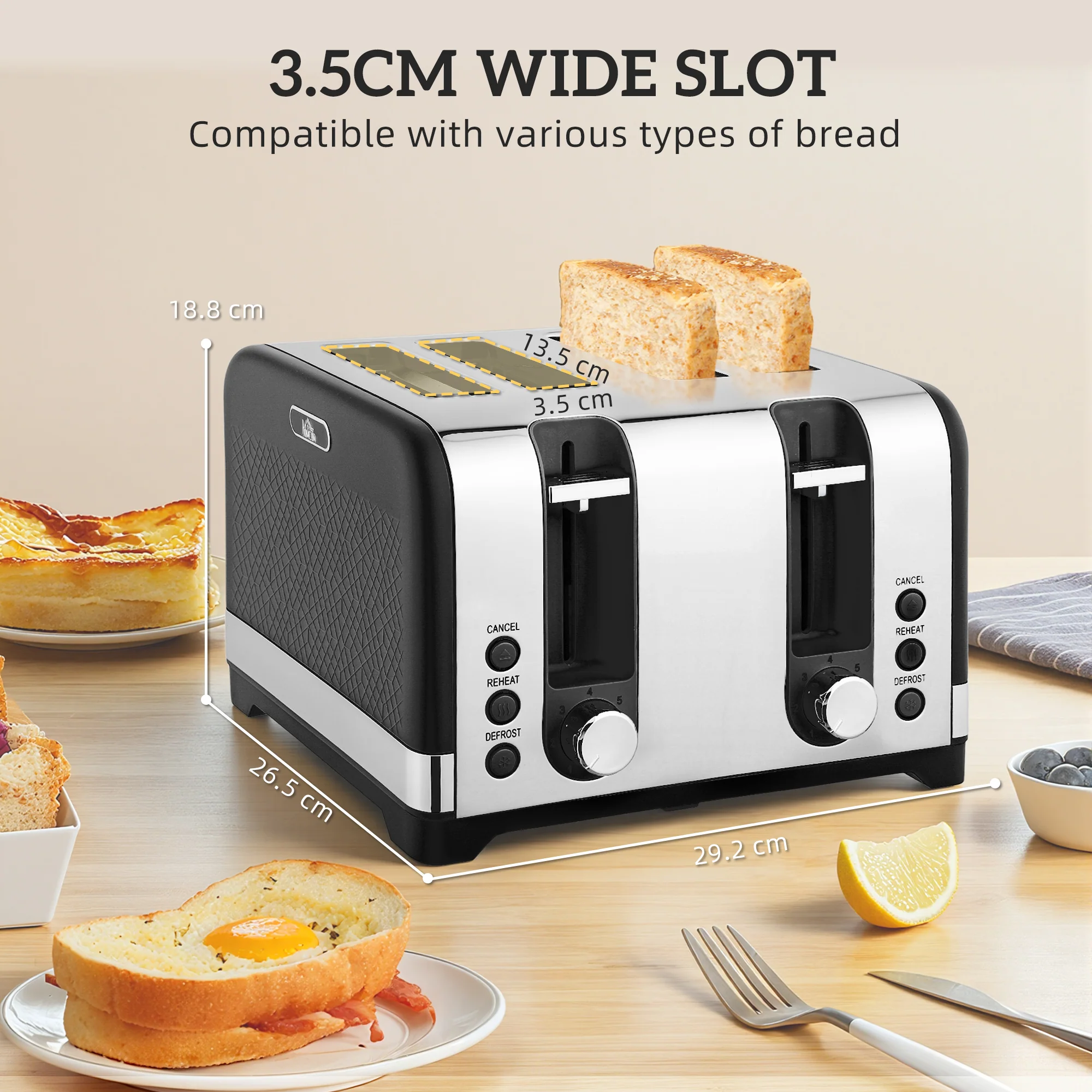 HOMCOM Kettle And Toaster Set With 3000W Rapid Boil, 4 Slice Toaster, Black - Image 8