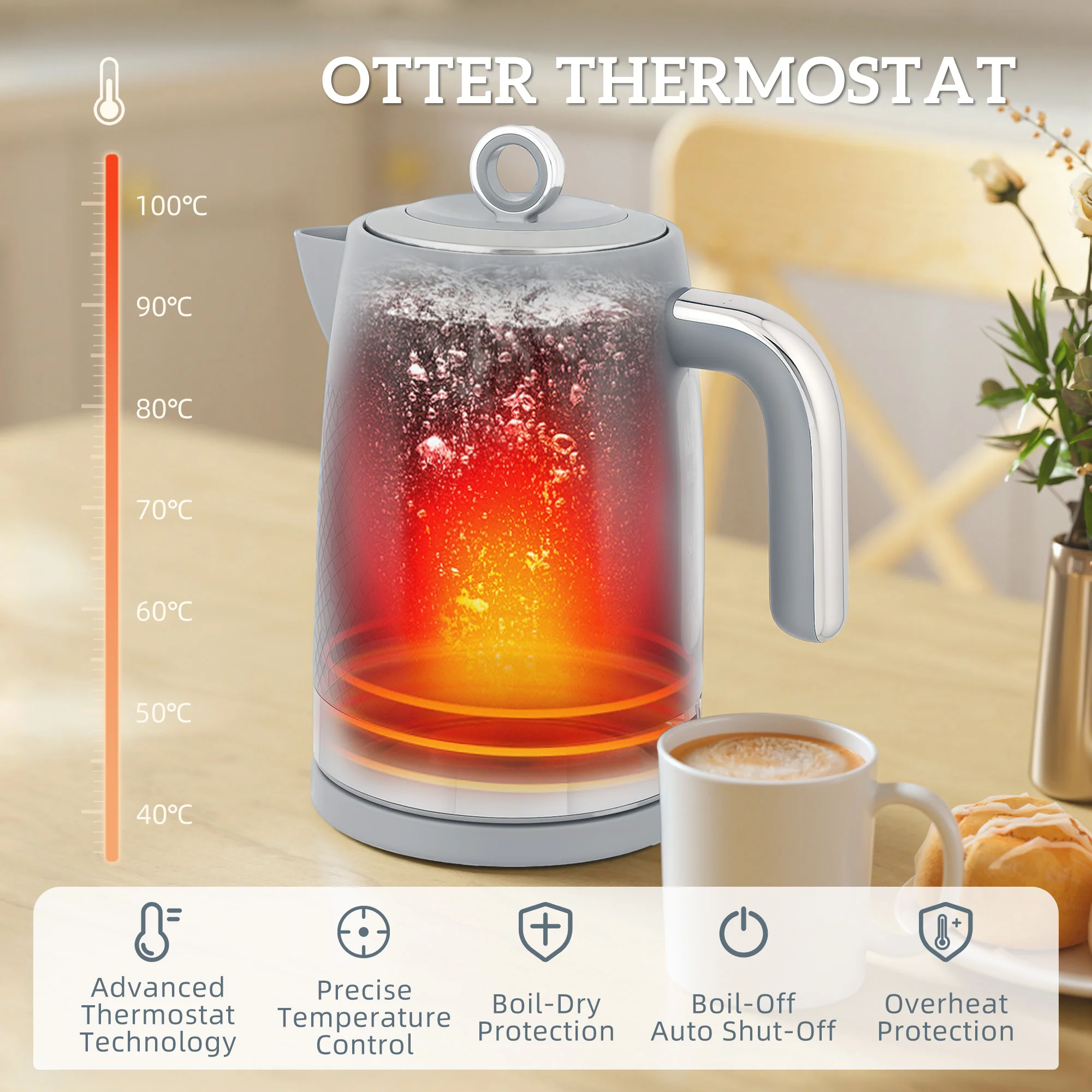 HOMCOM Kettle And Toaster Set With 3000W Rapid Boil, 4 Slice Toaster, Grey - Image 4