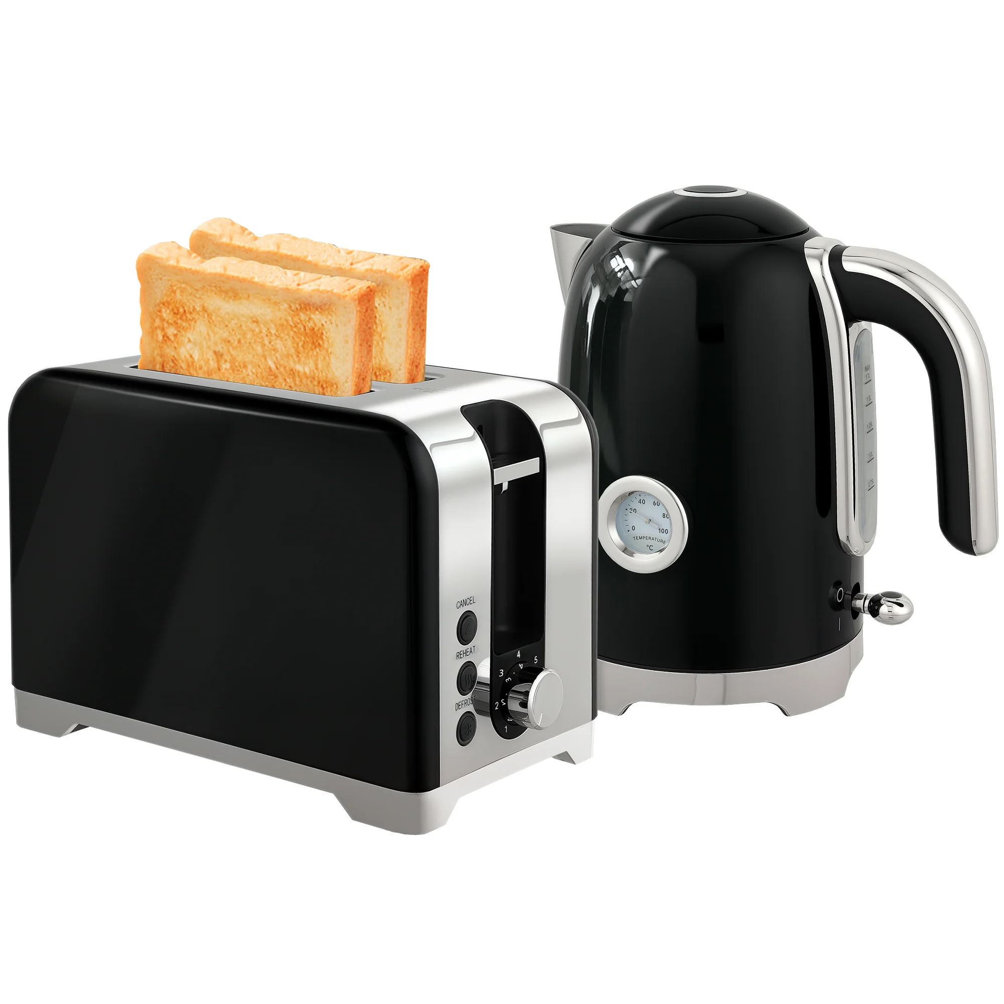HOMCOM Kettle And Toaster Set With Temperature Gauge, Crumb Tray