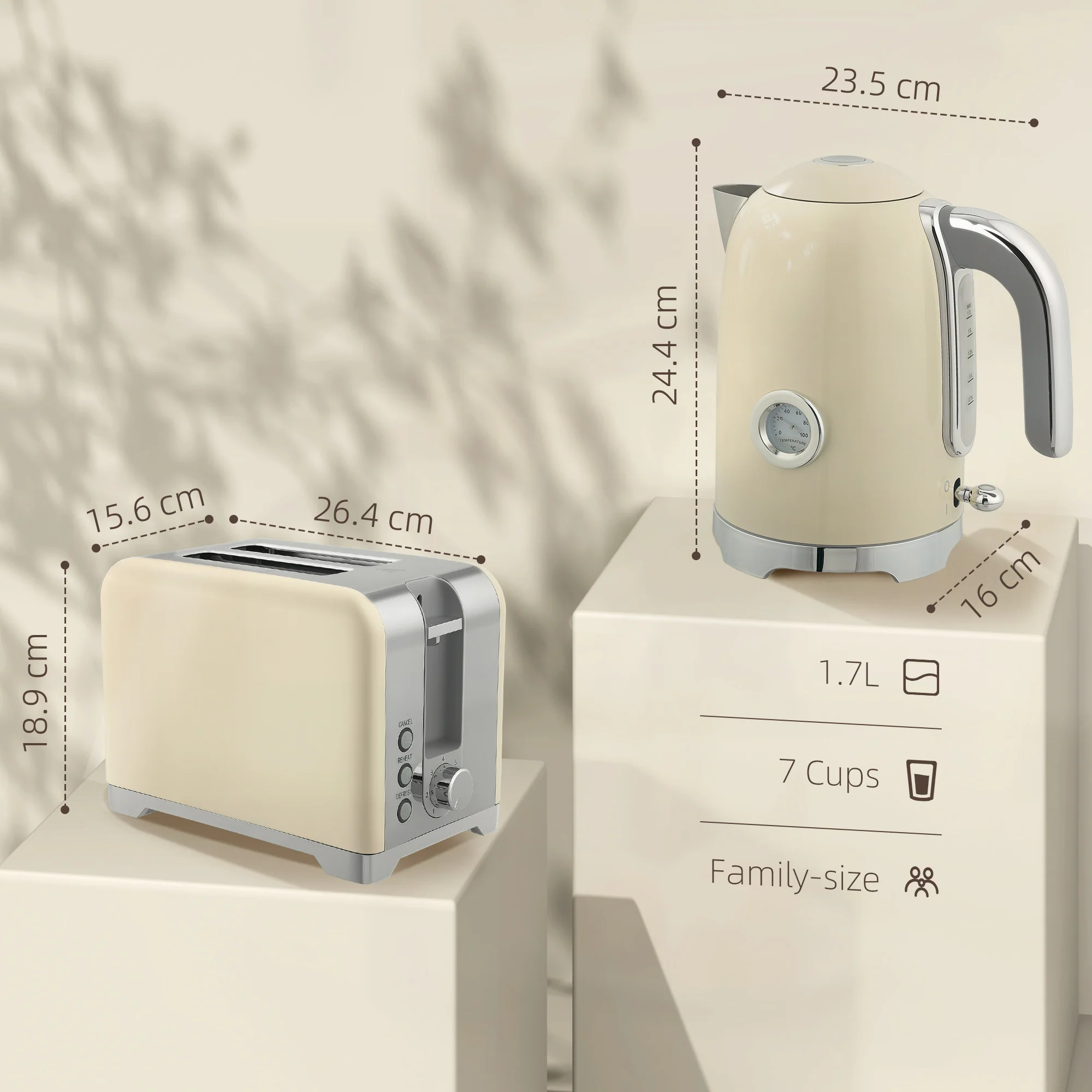 HOMCOM Kettle And Toaster Set With Temperature Gauge, Crumb Tray - Image 12