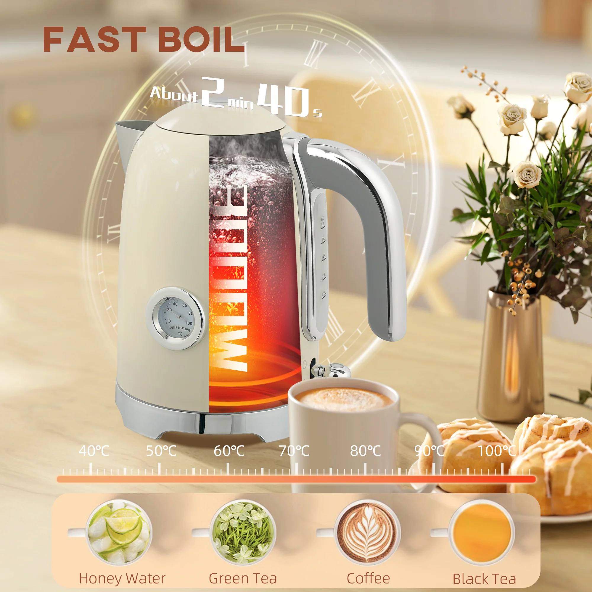 HOMCOM Kettle And Toaster Set With Temperature Gauge, Crumb Tray - Image 13